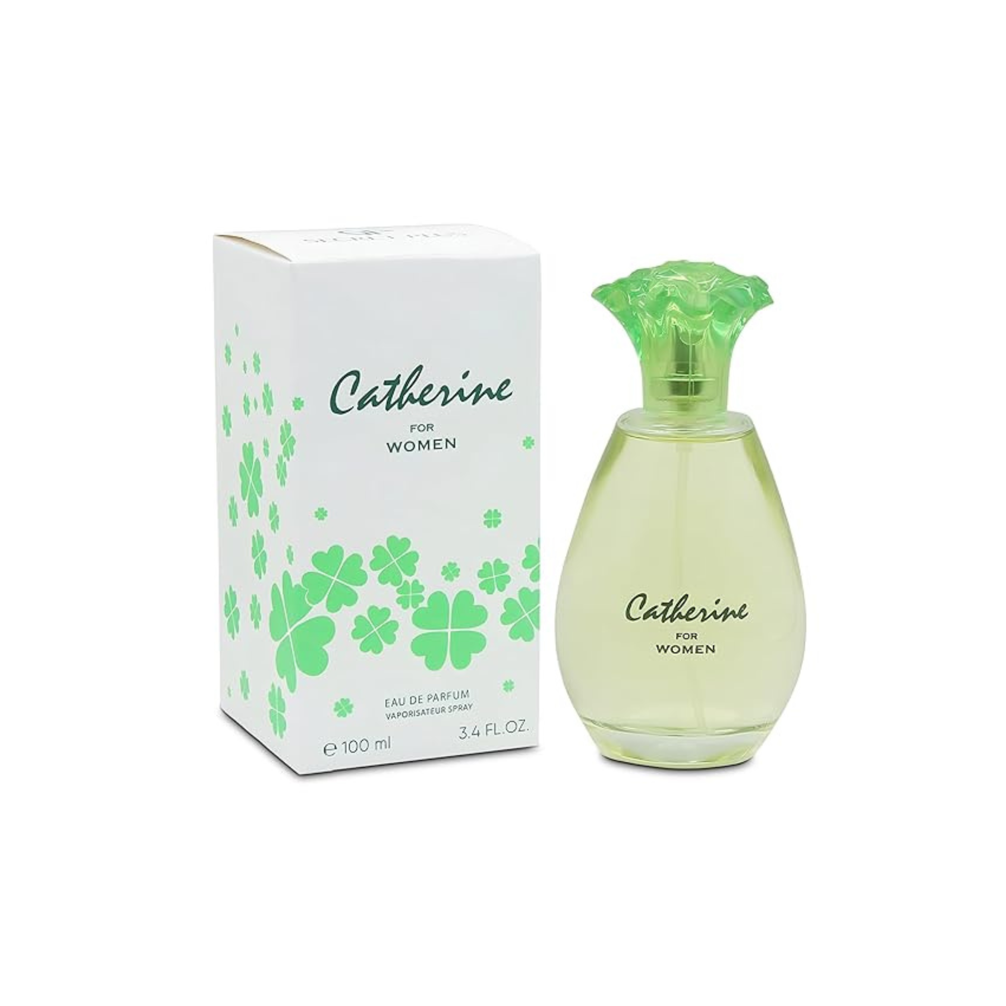 Perfume bottle and packaging of 'Catherine' for women on a white background. This fragrance is from secret plus.