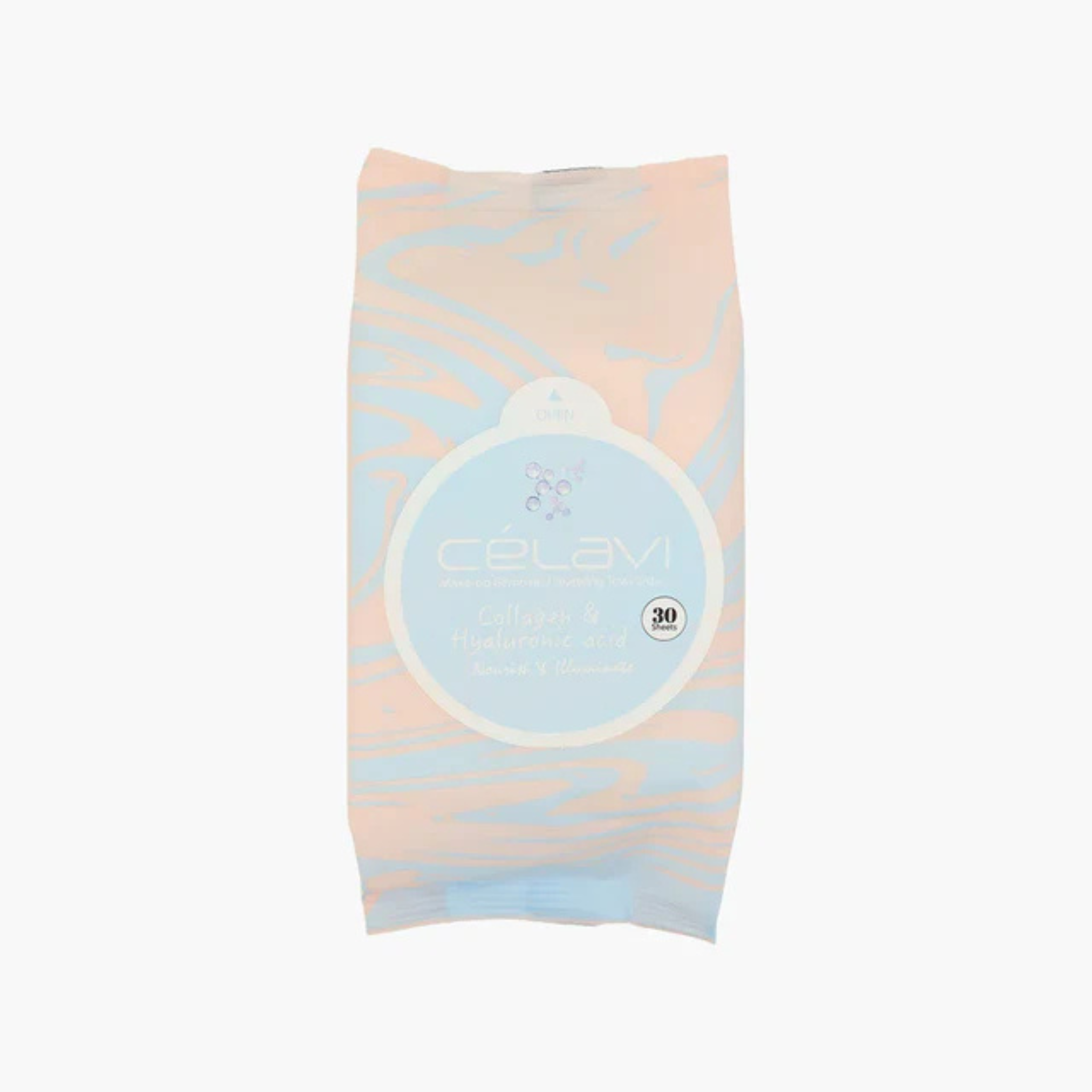 Celavi Collagen and Hyaluronic Acid Make-up remover towelets in a white background