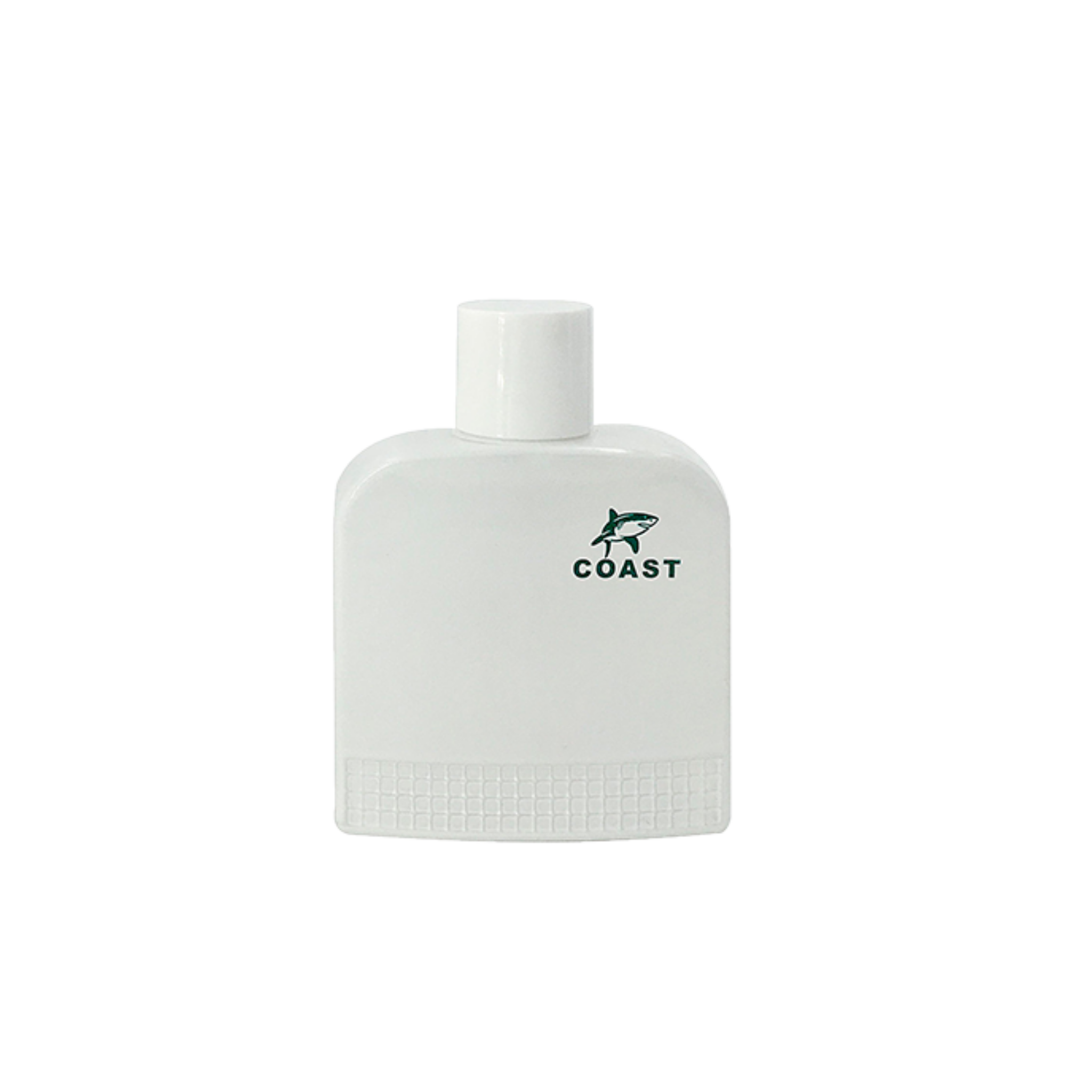 White Perfume bottle with 'COAST' branding on a white background. This fragrance is coast white from EBC Collection.