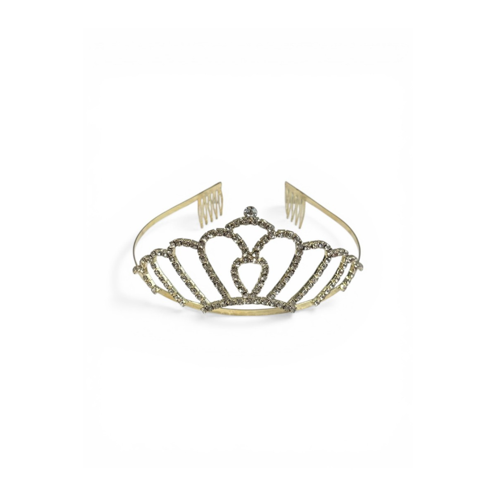 Gold tiara with gemstones on a white background