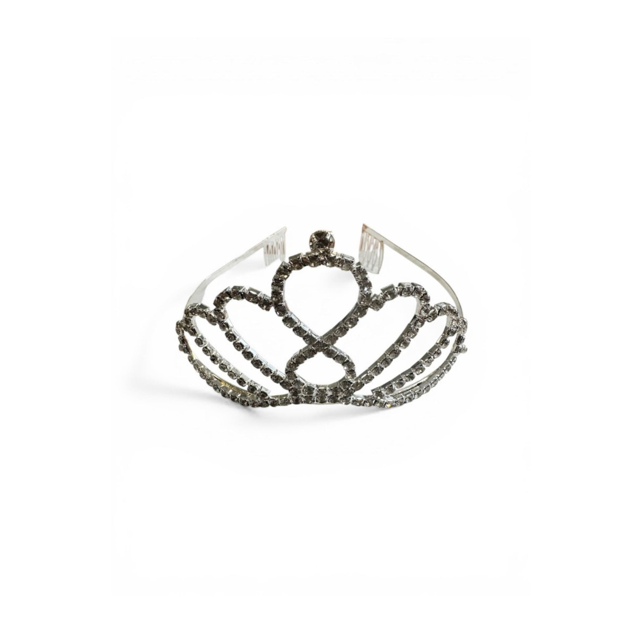 Silver tiara with black stones on a white background