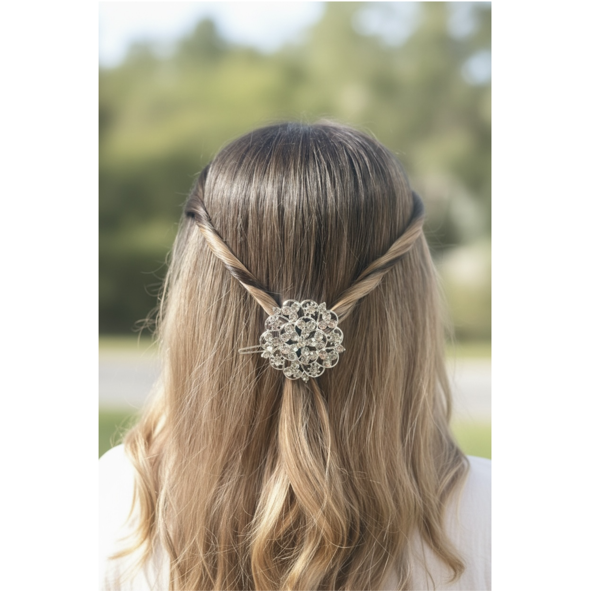 Woman with a decorative hair accessory outdoors