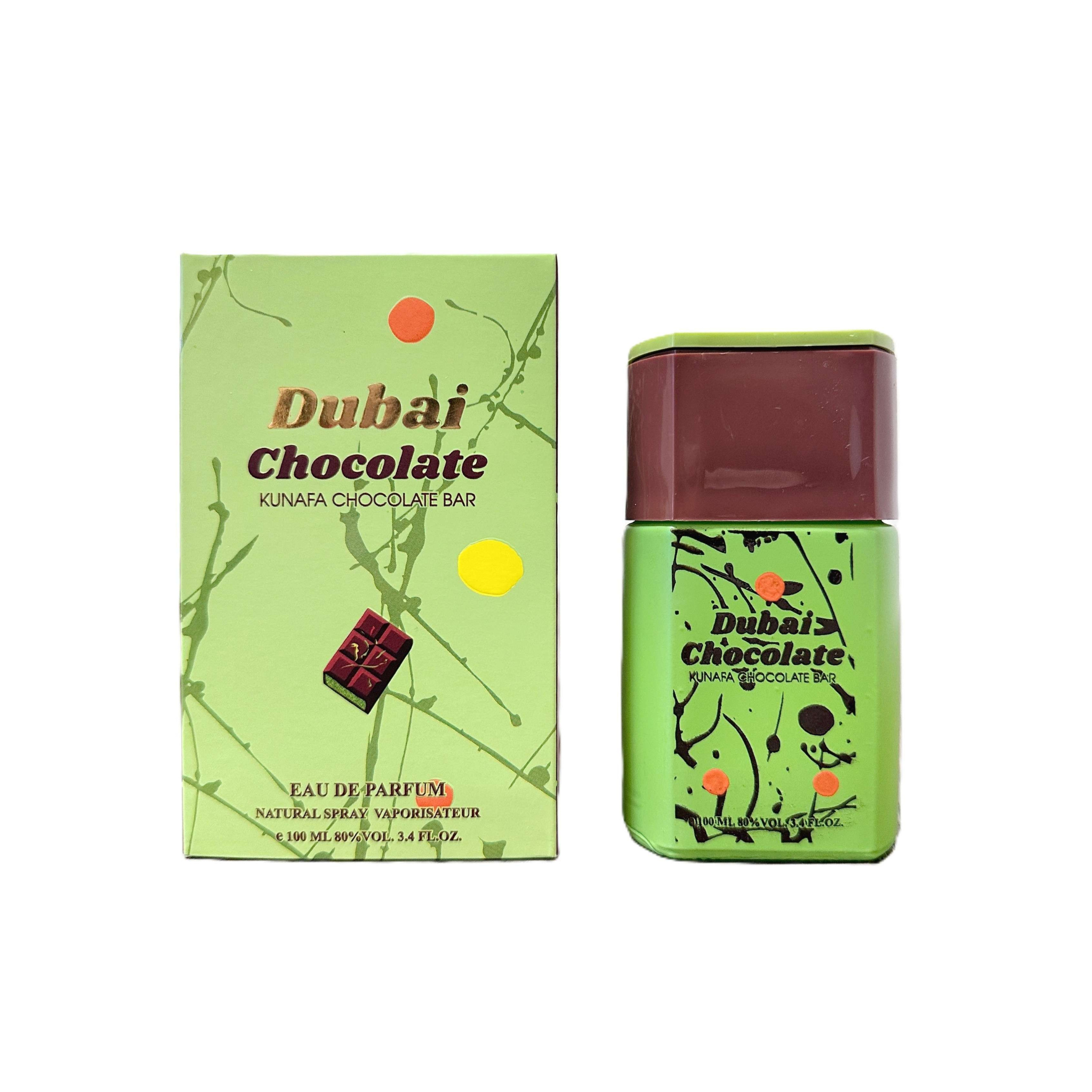 EBC Collection Dubai Chocolate Kunafa Chocolate Bar Eau de Parfum bottle and packaging on a white background