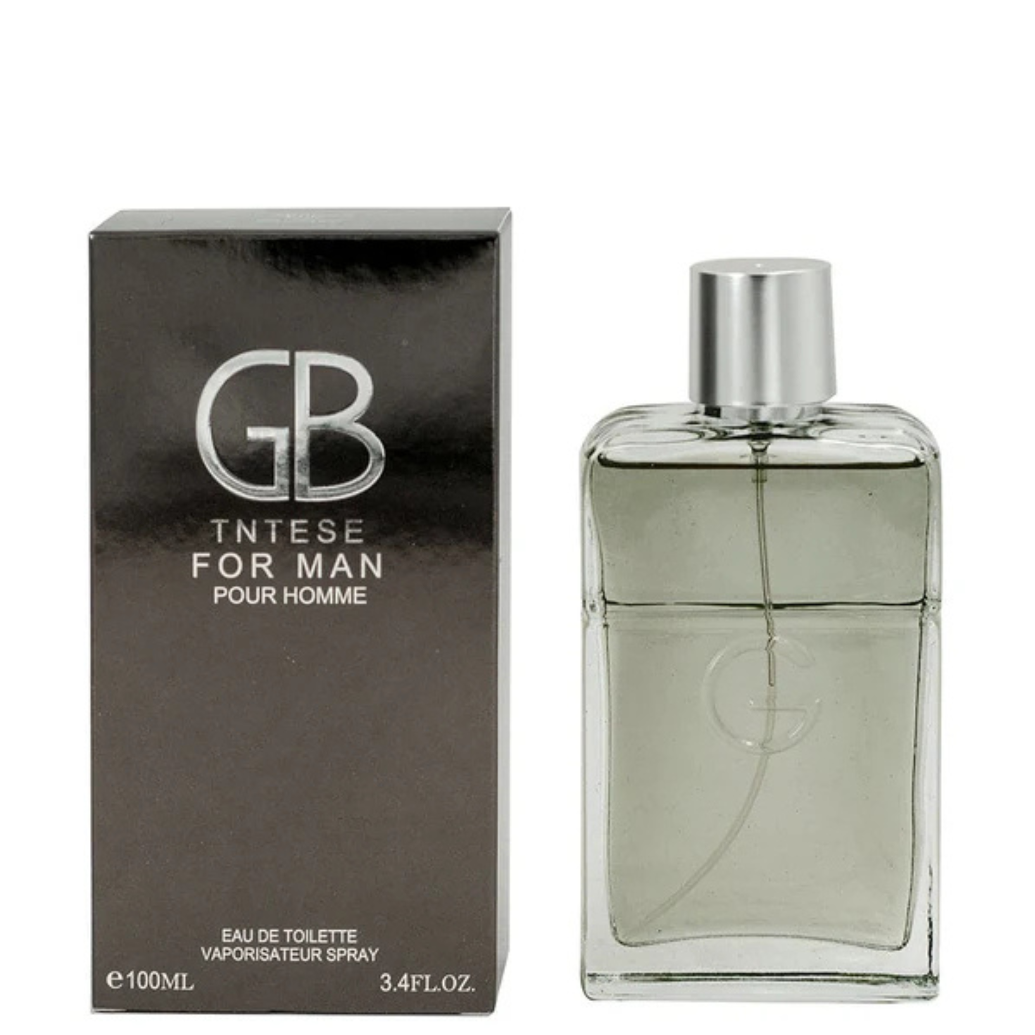 GB Tntese for Man perfume bottle and packaging on a white background