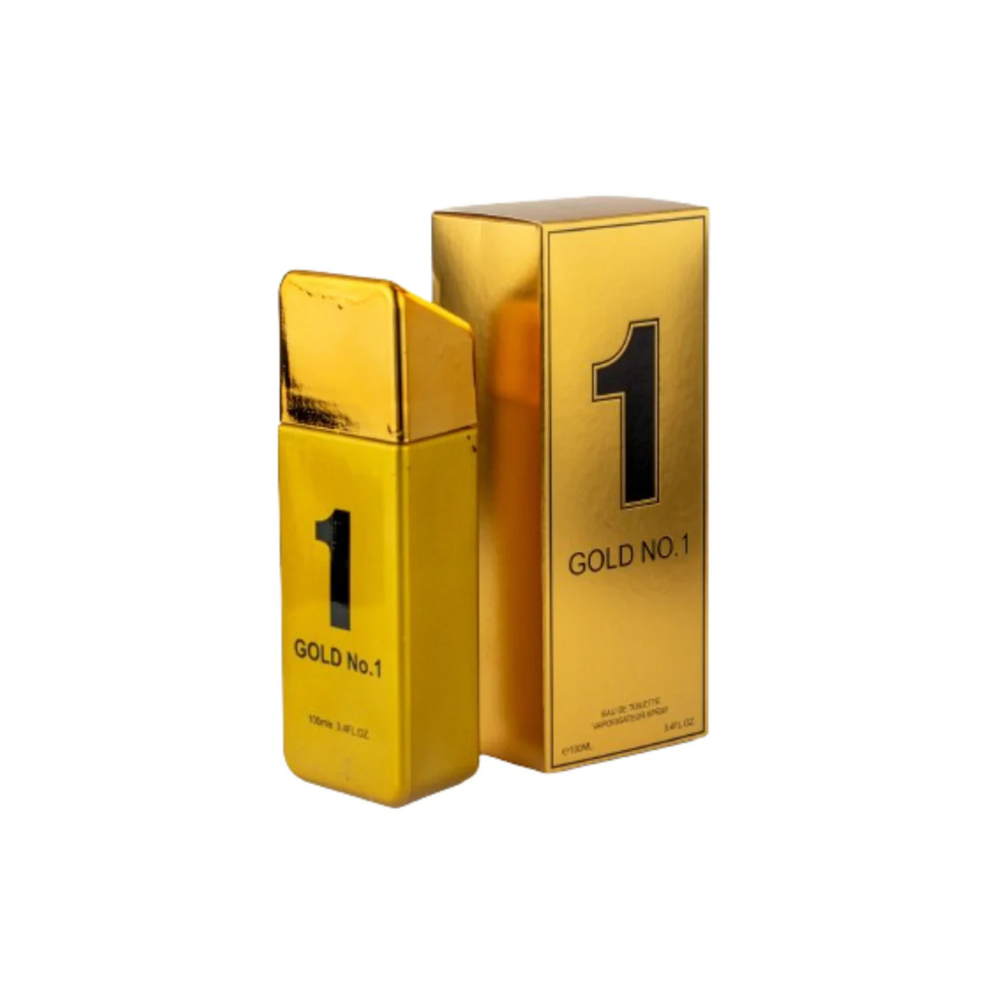 Gold No. 1 perfume bottle and packaging on a white background. This is fragrance is from EBC Collection.