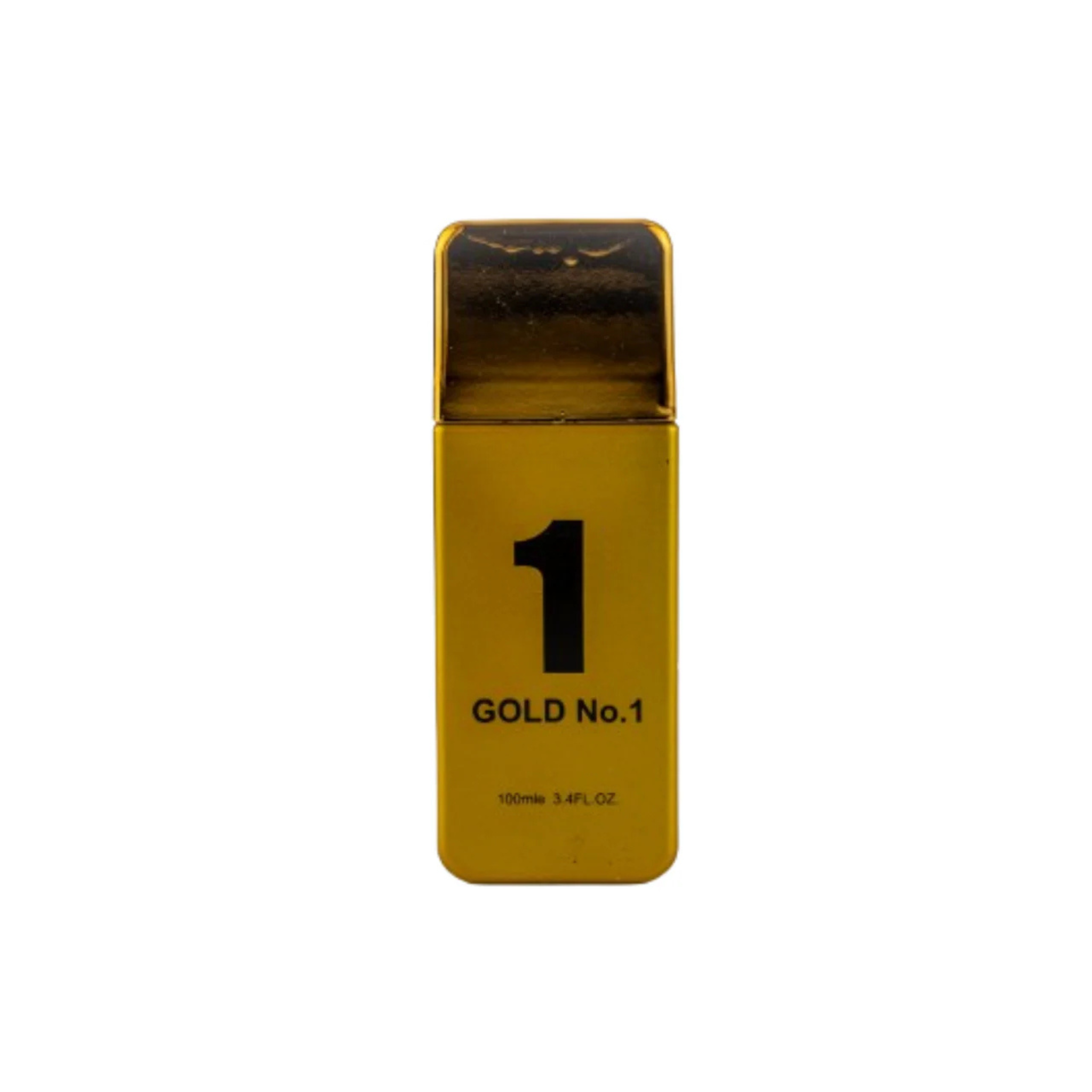 Gold-colored perfume bottle with '1 Gold No. 1' text on a white background. This fragrance is from EBC Collection.