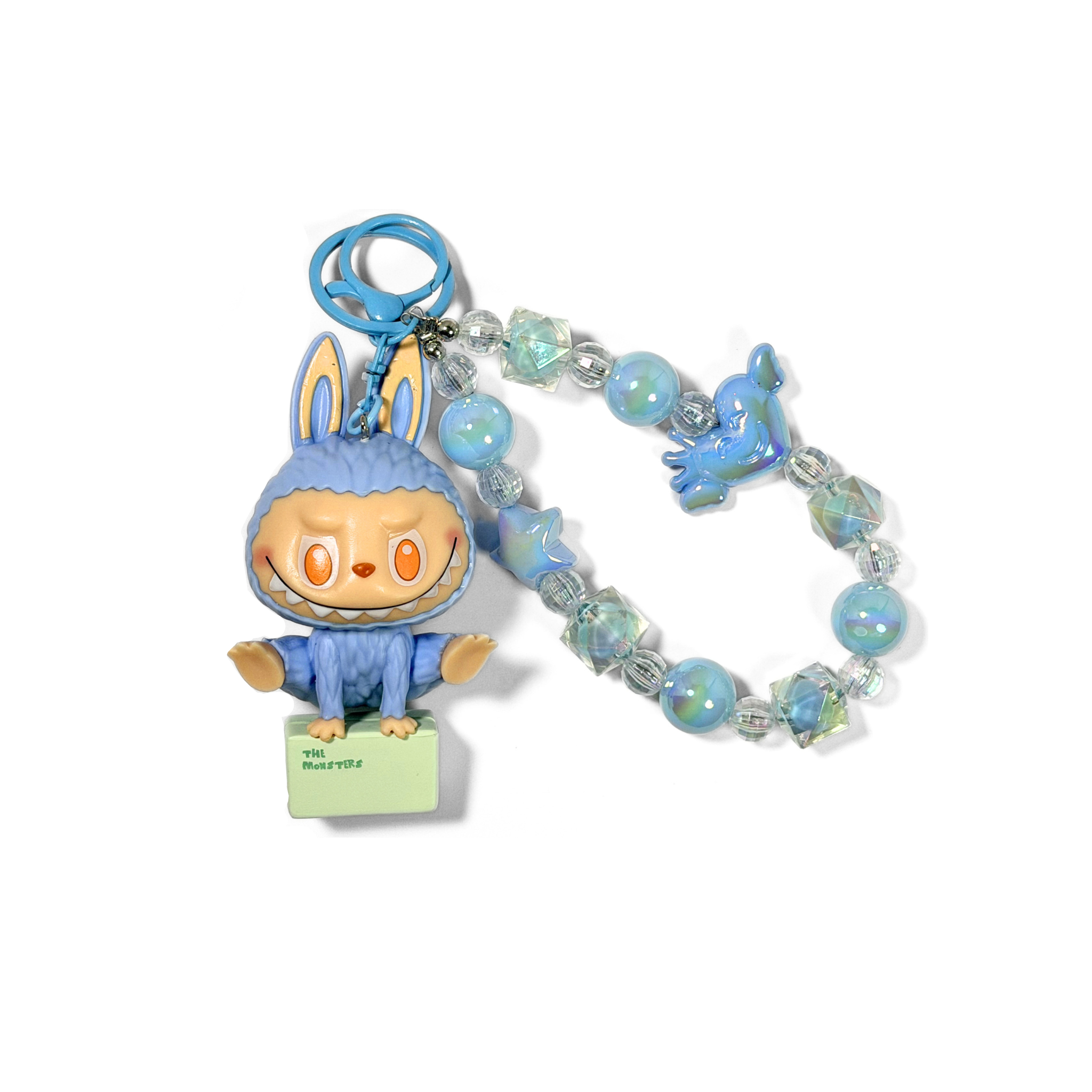 Lazy Yoga Labubu Keychain on a white background