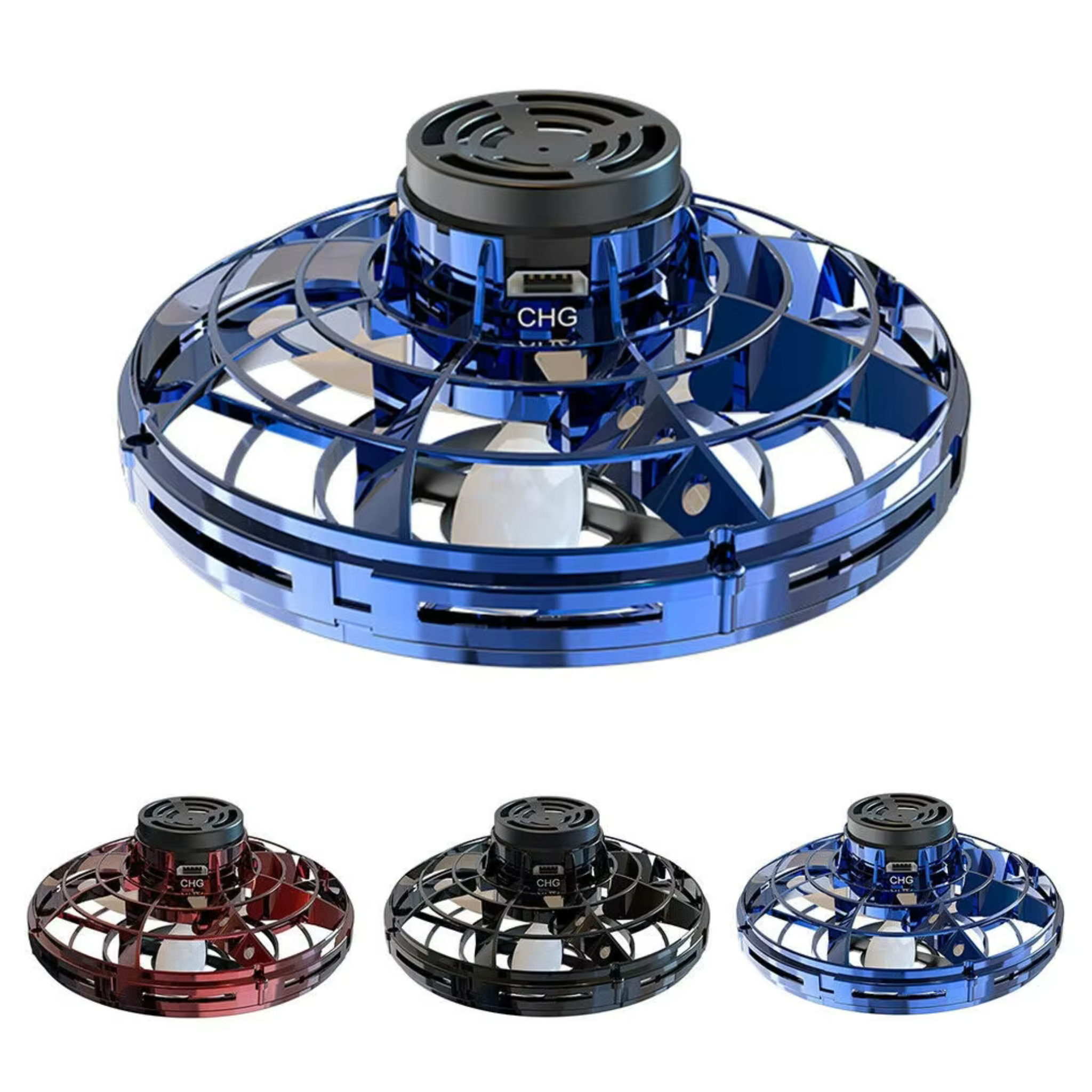 PTW Flying Saucer Play The World various colored spinners on a white background