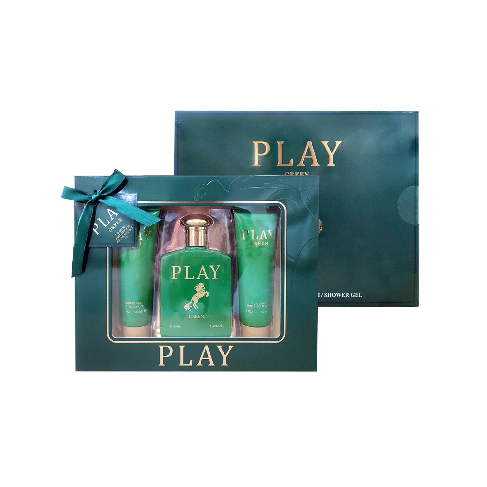Play Green Gift set packaging on a white background. This fragrance is from EBC Collection.