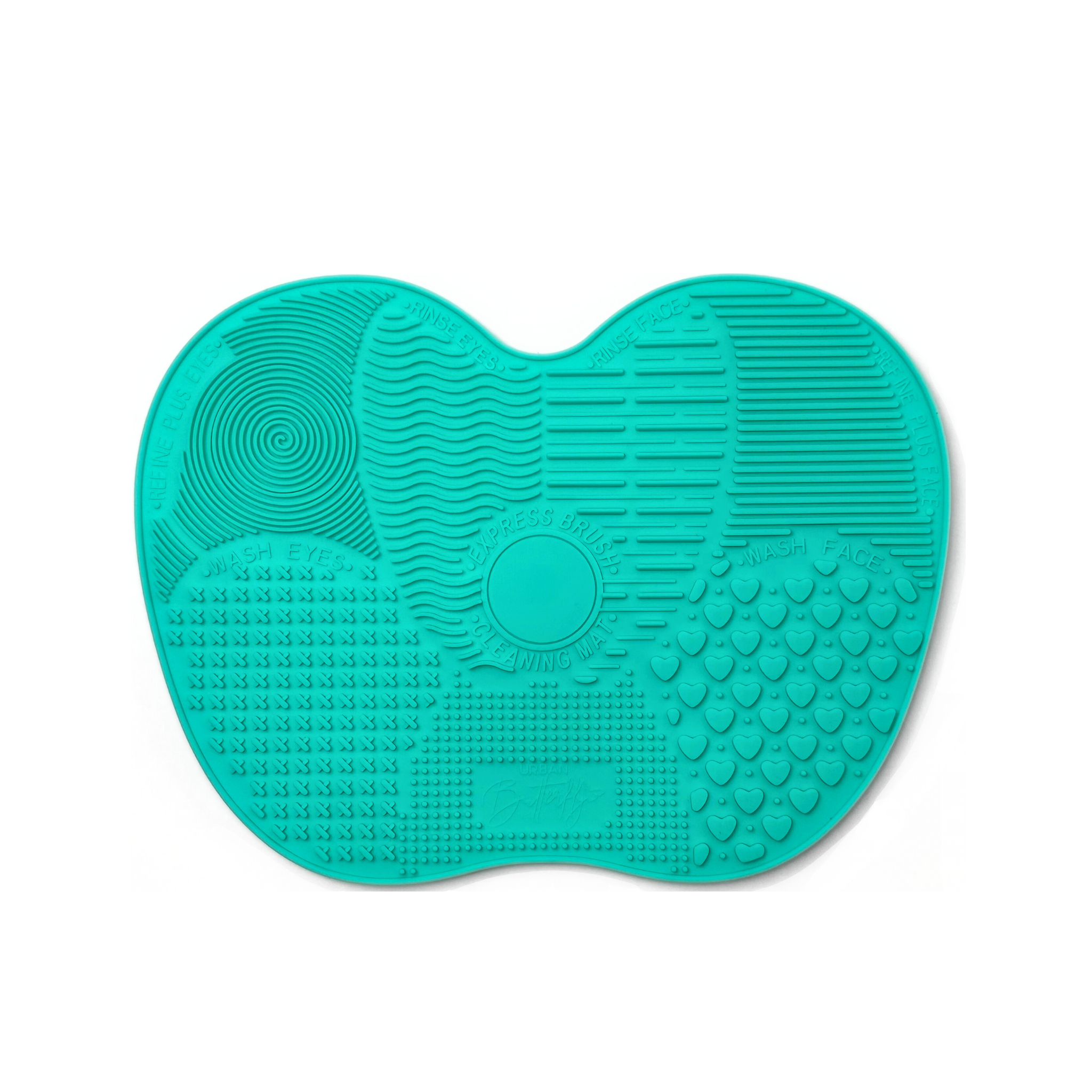 S.HE Makeup Brand cleaning brush mat in color Turquoise with textured surface on a white background.