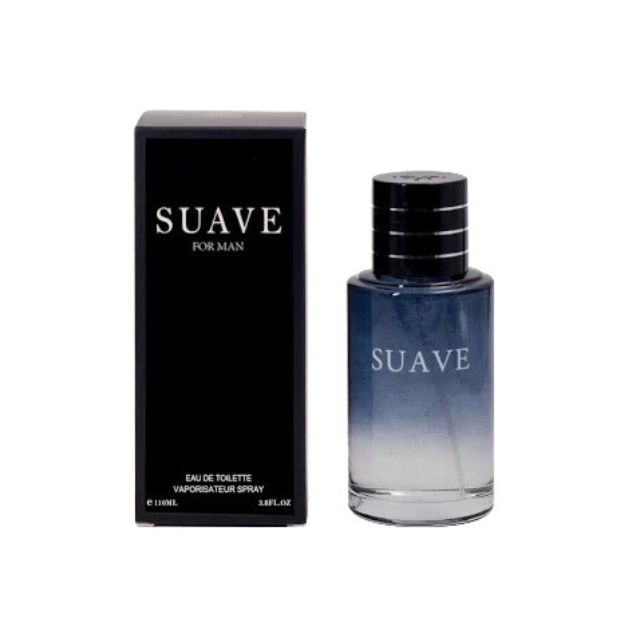 Suave for man perfume bottle and packaging on a white background. This fragrance is from EBC Collection.