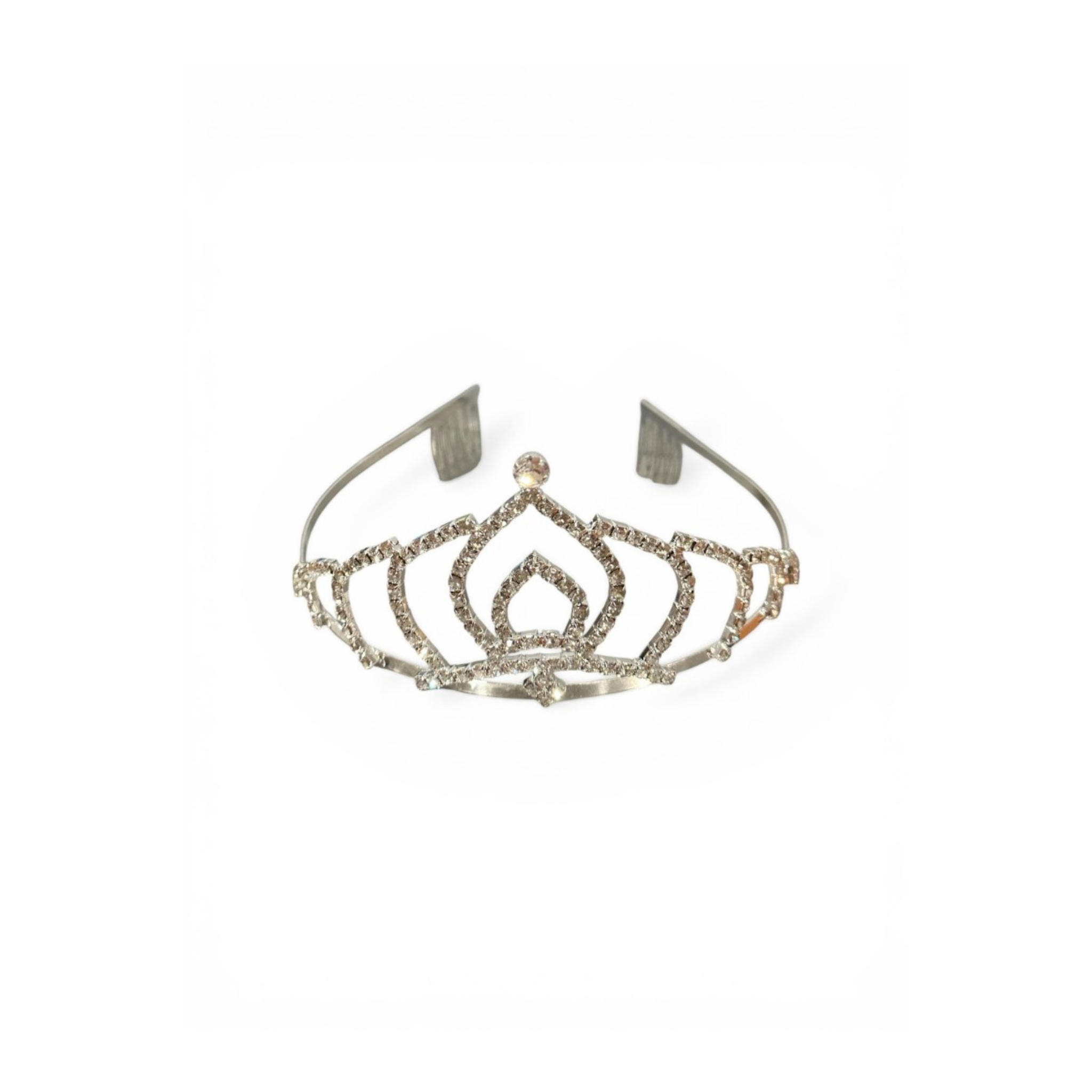 Silver tiara with gemstones on a white background