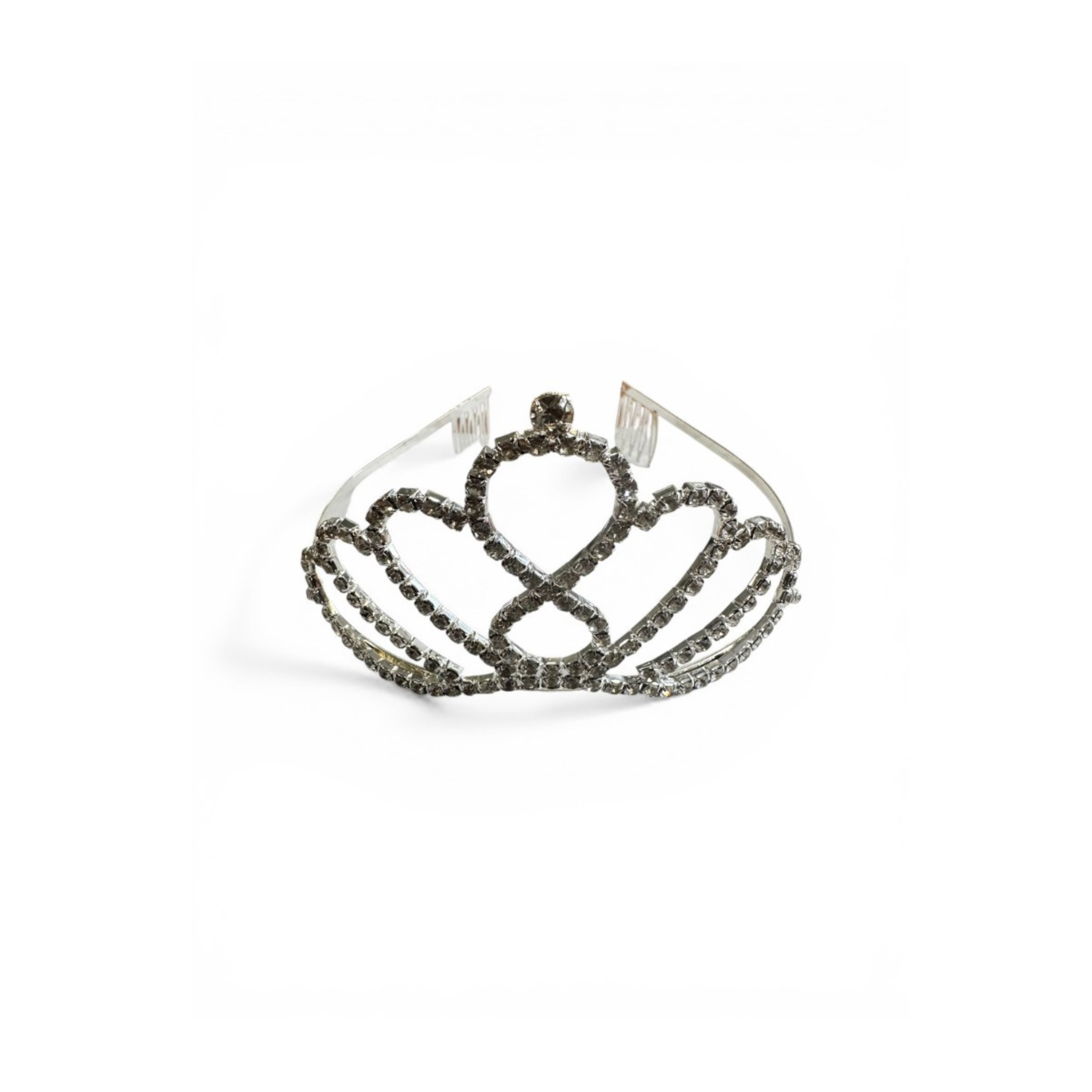 Silver tiara with stones on a white background