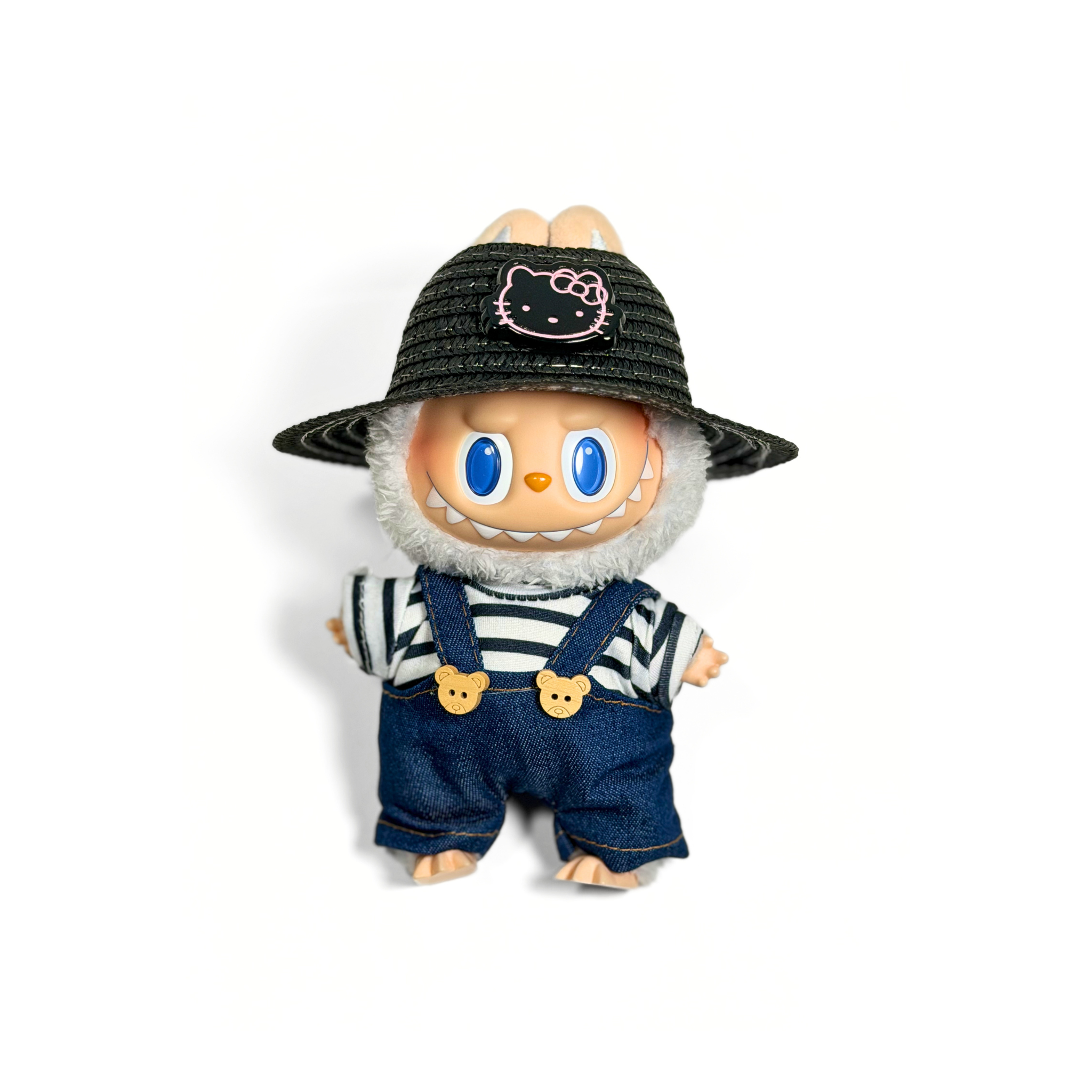 Bubu Outfit: Hello Kitty Sun Hat and Denim Bear Overalls Set