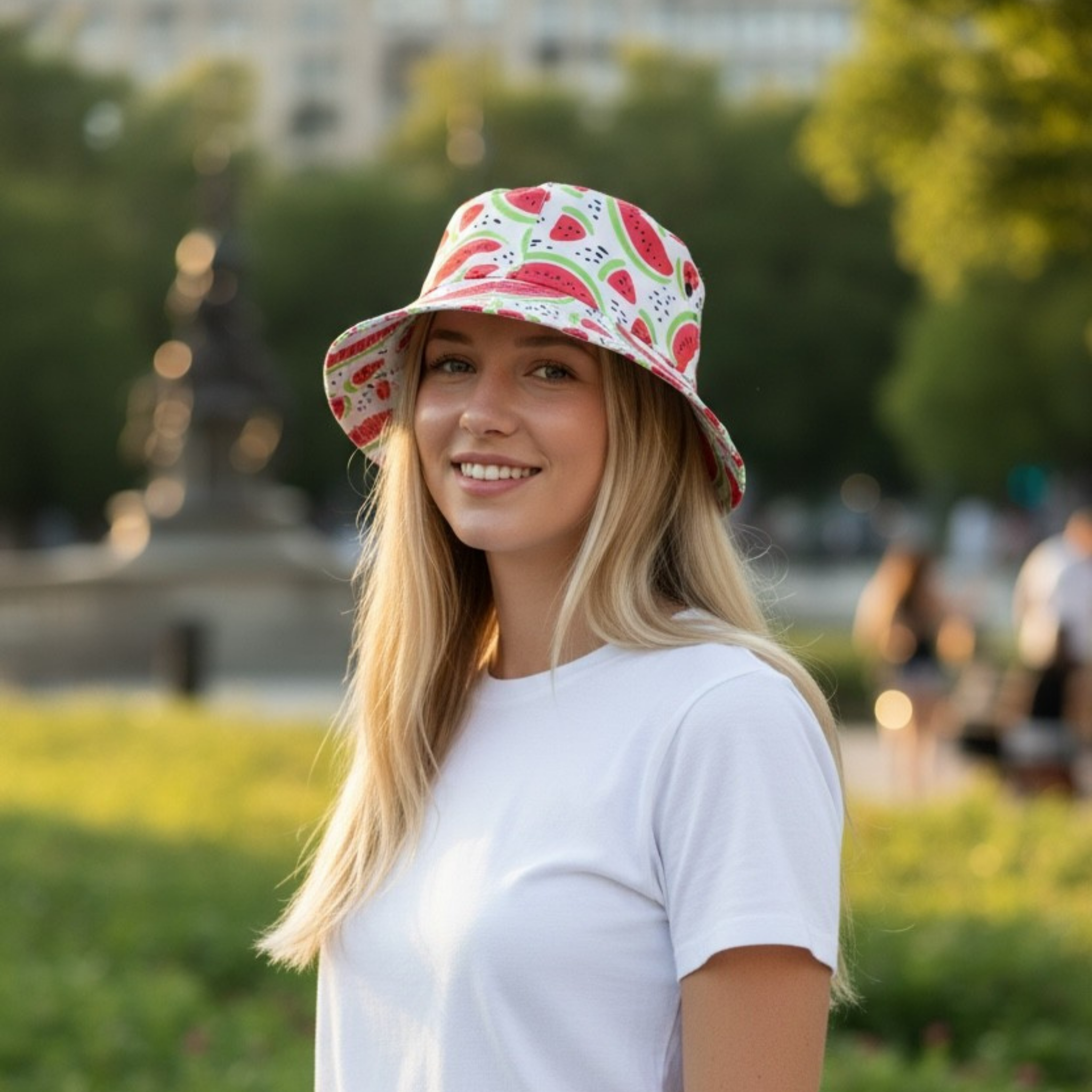 Vibrant Watermelon Print Canvas Bucket Hat