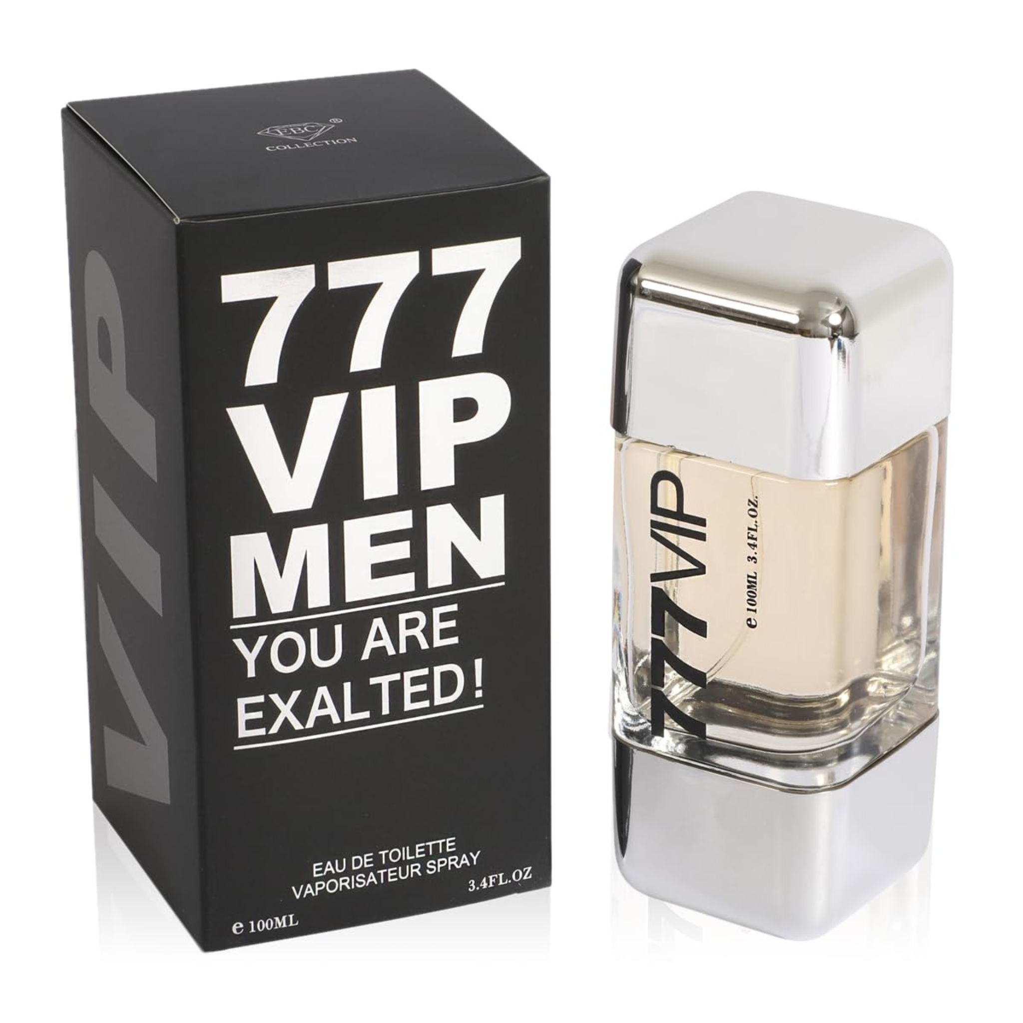 777 VIP Men Collection perfume bottle and packaging on a white background.