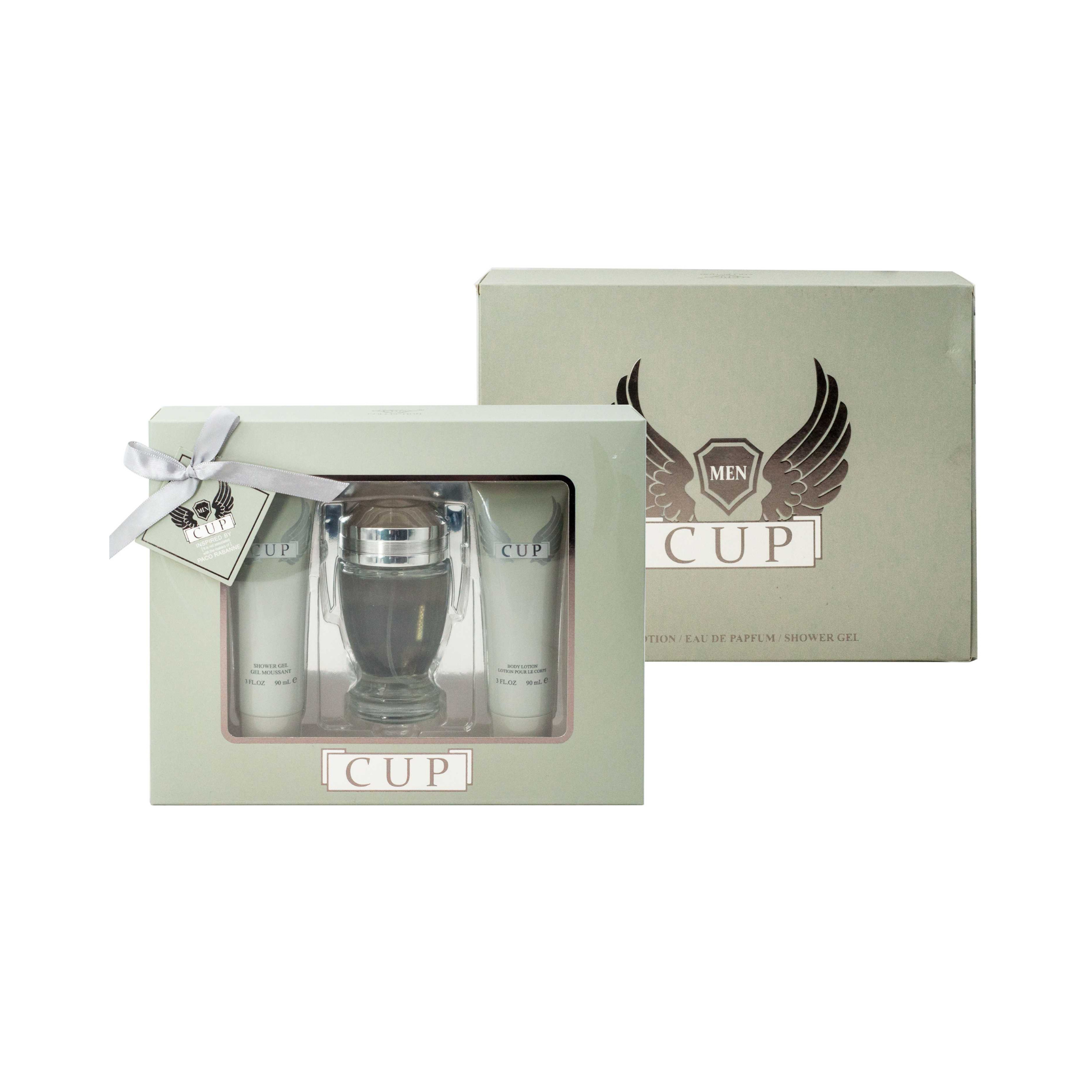 Cup fragrance gift set on a white background