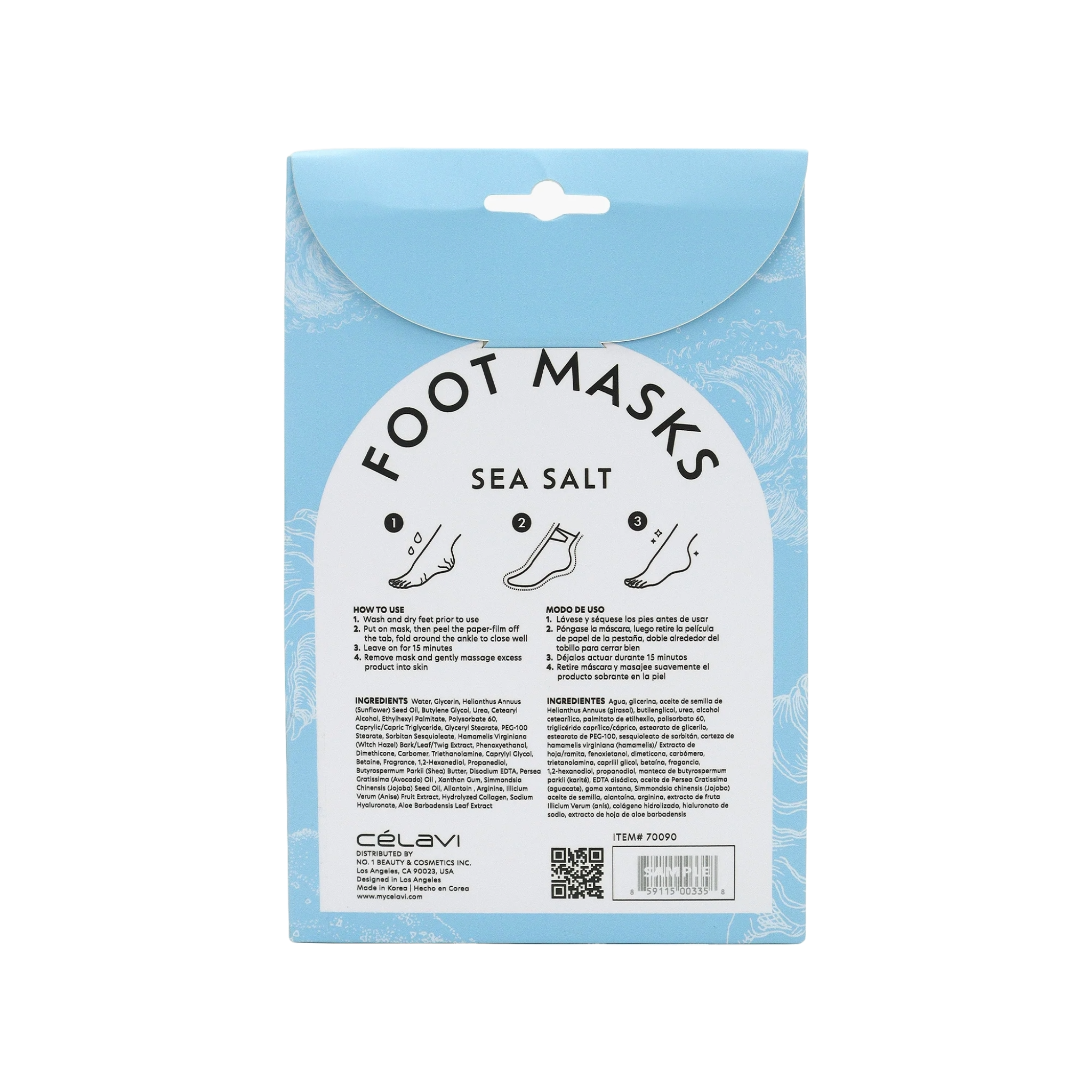 Celavi Foot Masks with Sea Salt Package Ingredients. This is the back side of the package.