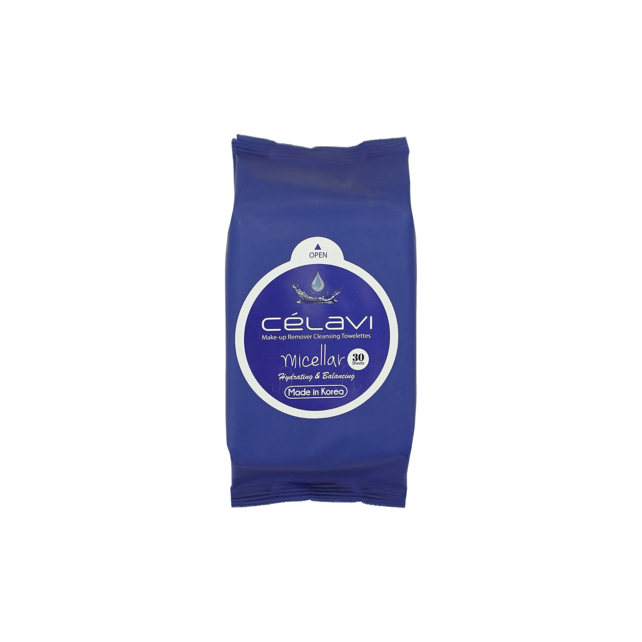 Blue package of Célavi Micellar wipes on a white background