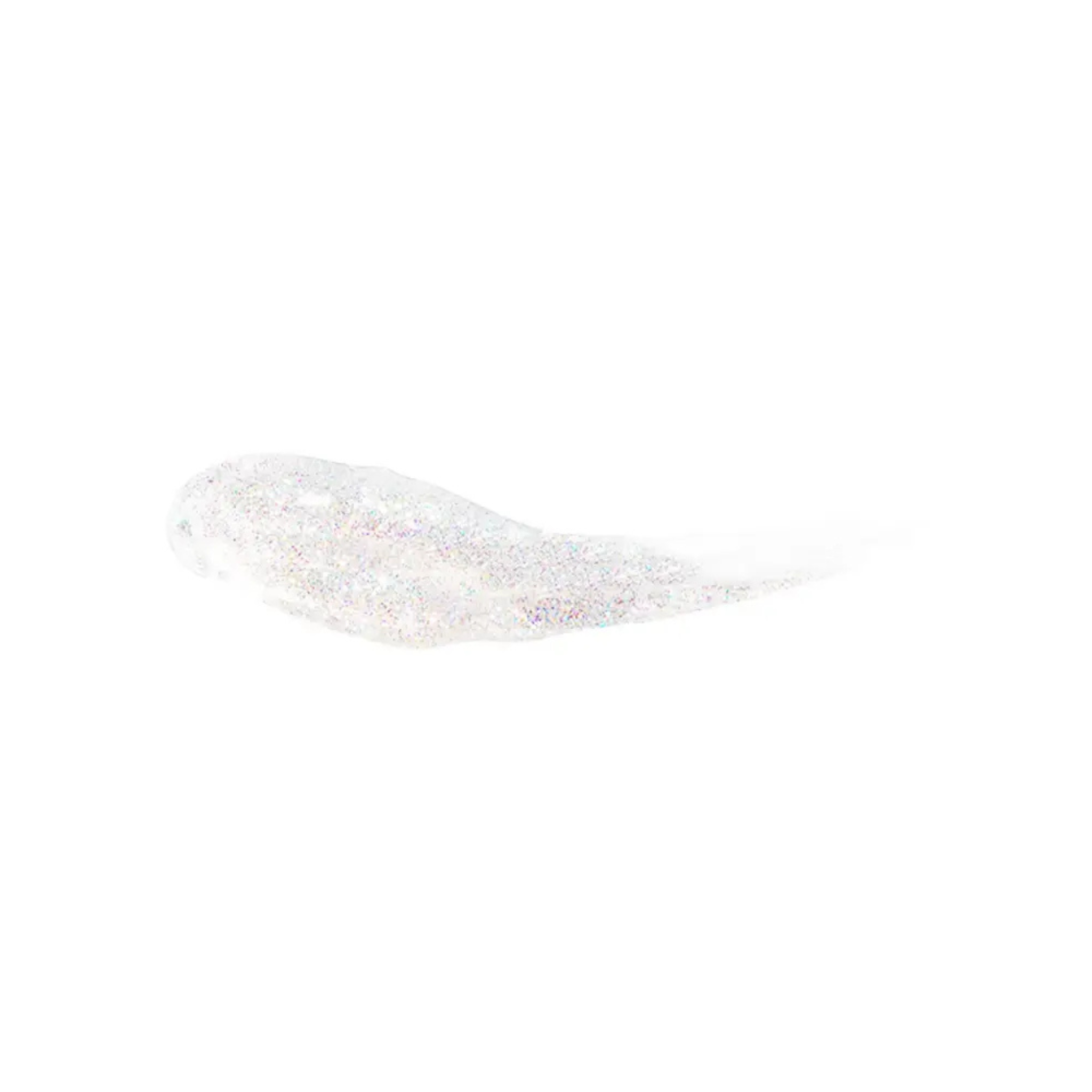 Small, round, white gloss on a light gray background. This is a smudge of how Amuse gloss looks like from their lip gloss.