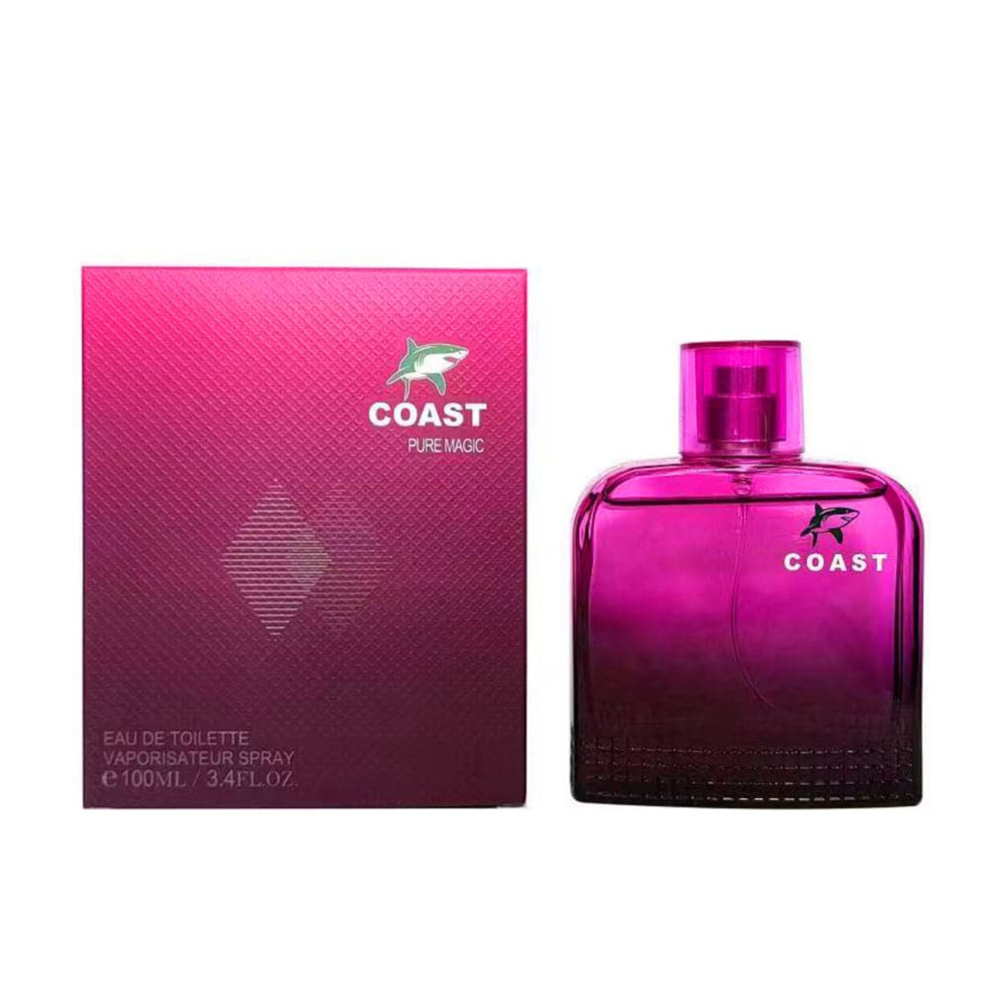 Coast Pure Magic Perfume bottle and packaging on a white background. This fragrance is from EBC Collection. 