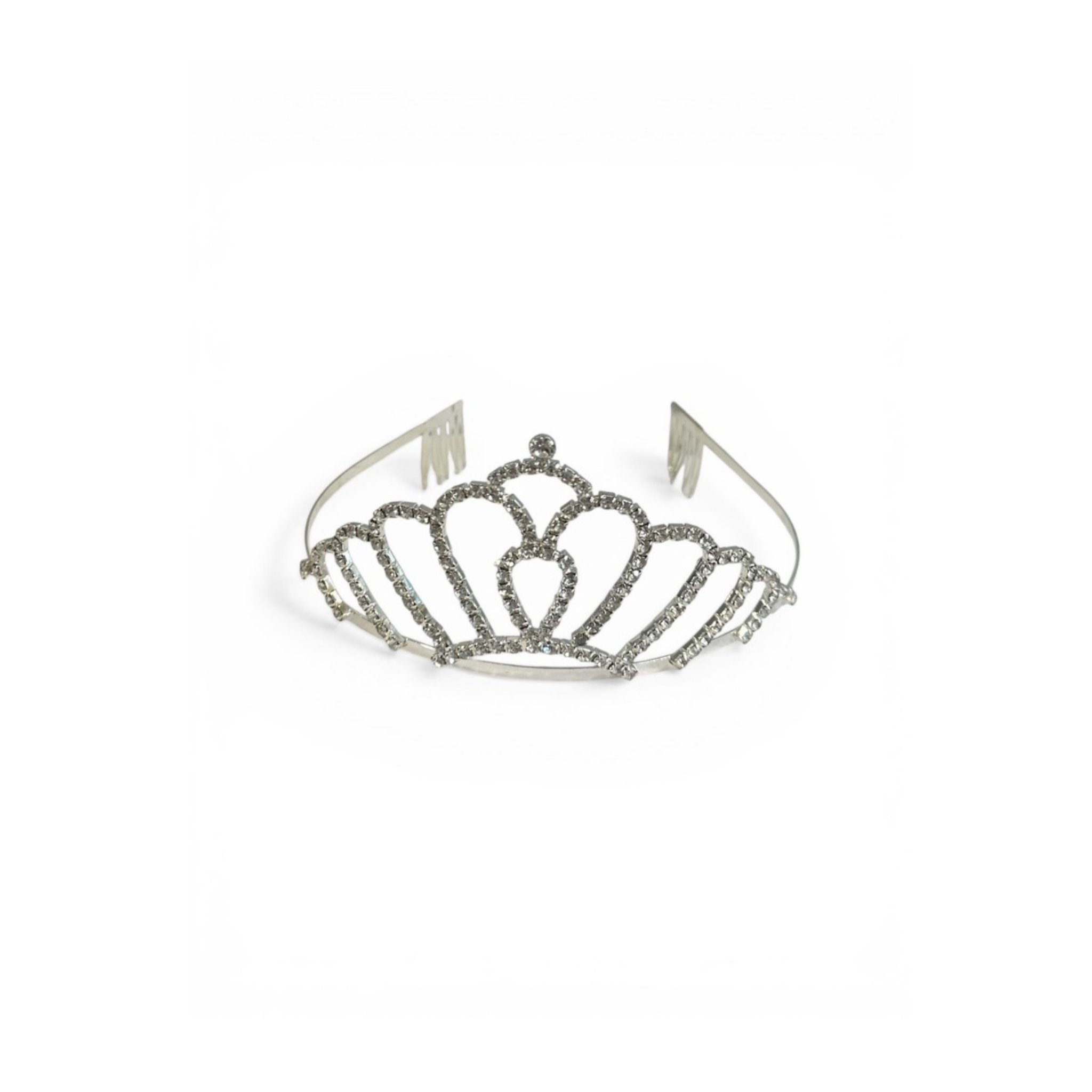 Silver tiara with heart design on a white background