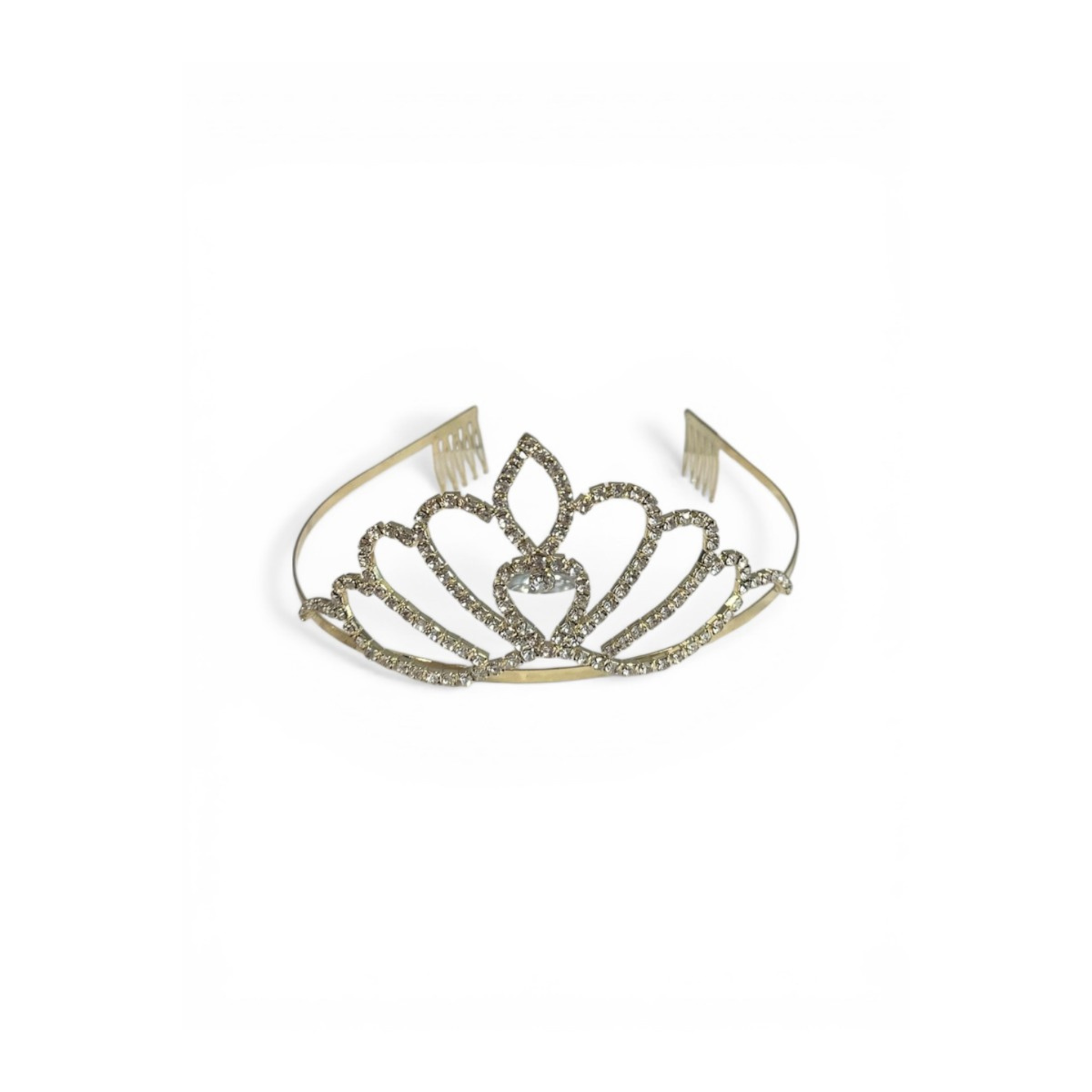 Gold tiara with heart design on a white background