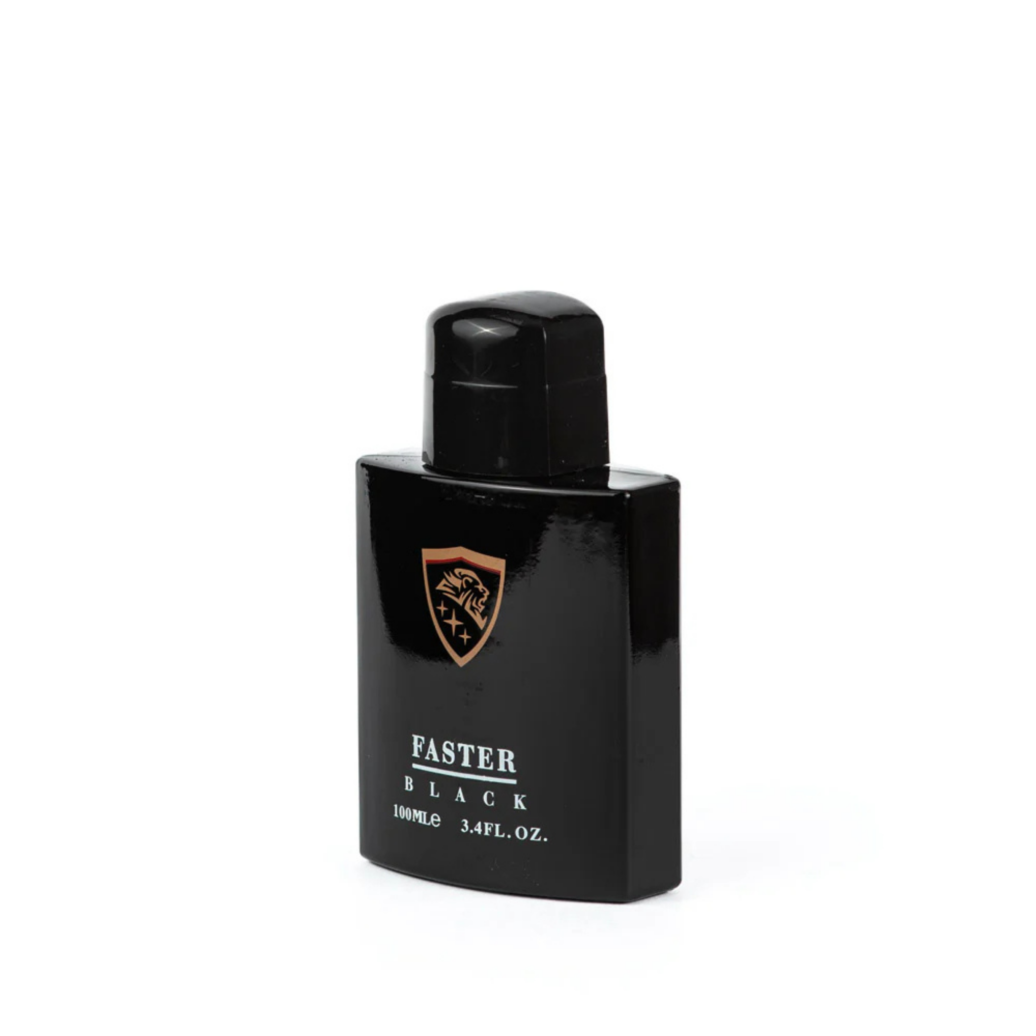 Black perfume bottle labeled 'Faster Black' on a white background. This fragrance is from EBC Collection.