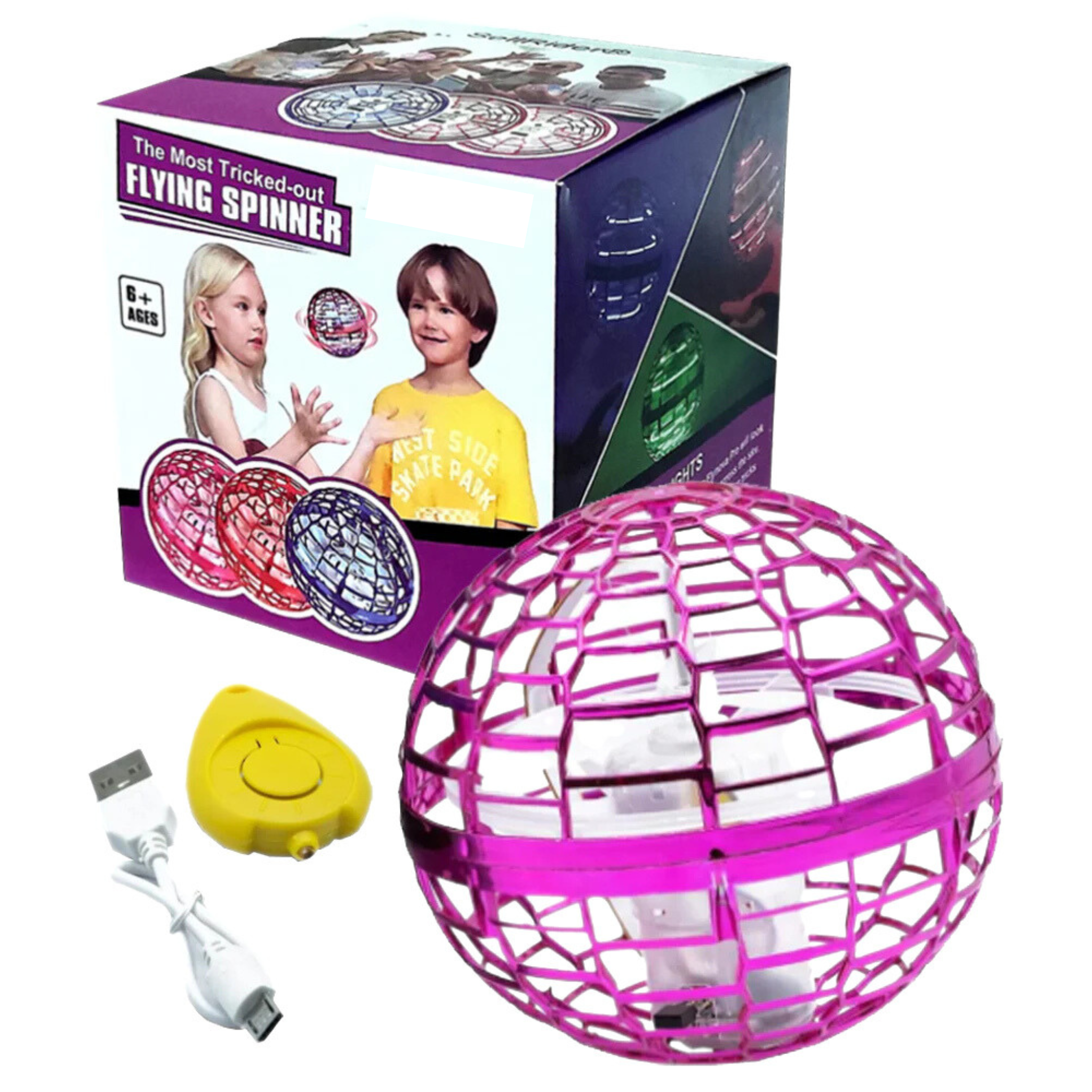 Flying Nova Pro flying spinner toy with packaging and accessories on a white background