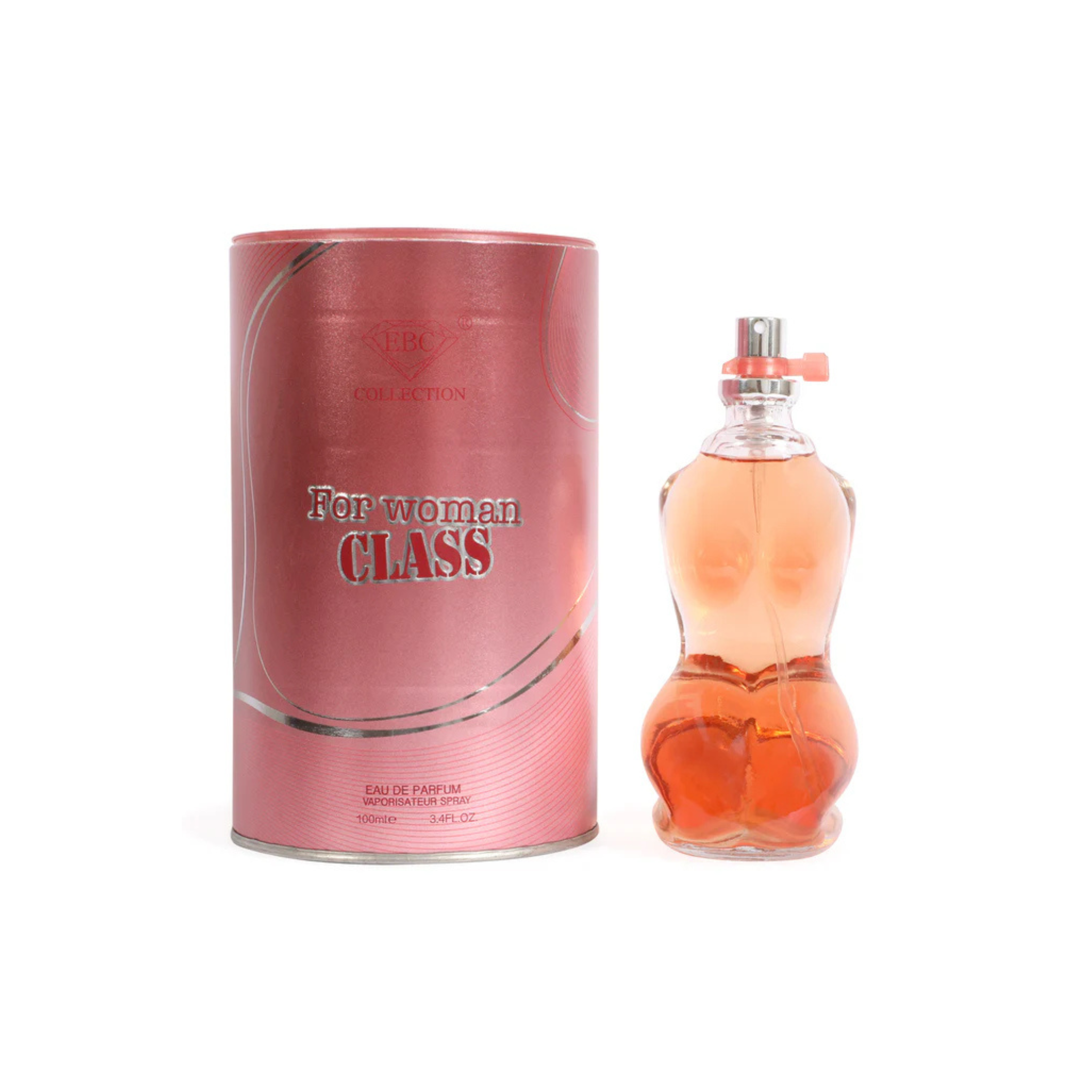 Perfume bottle and packaging with 'For Woman Class' branding on a white background. This an EBC Collection Fragrance.