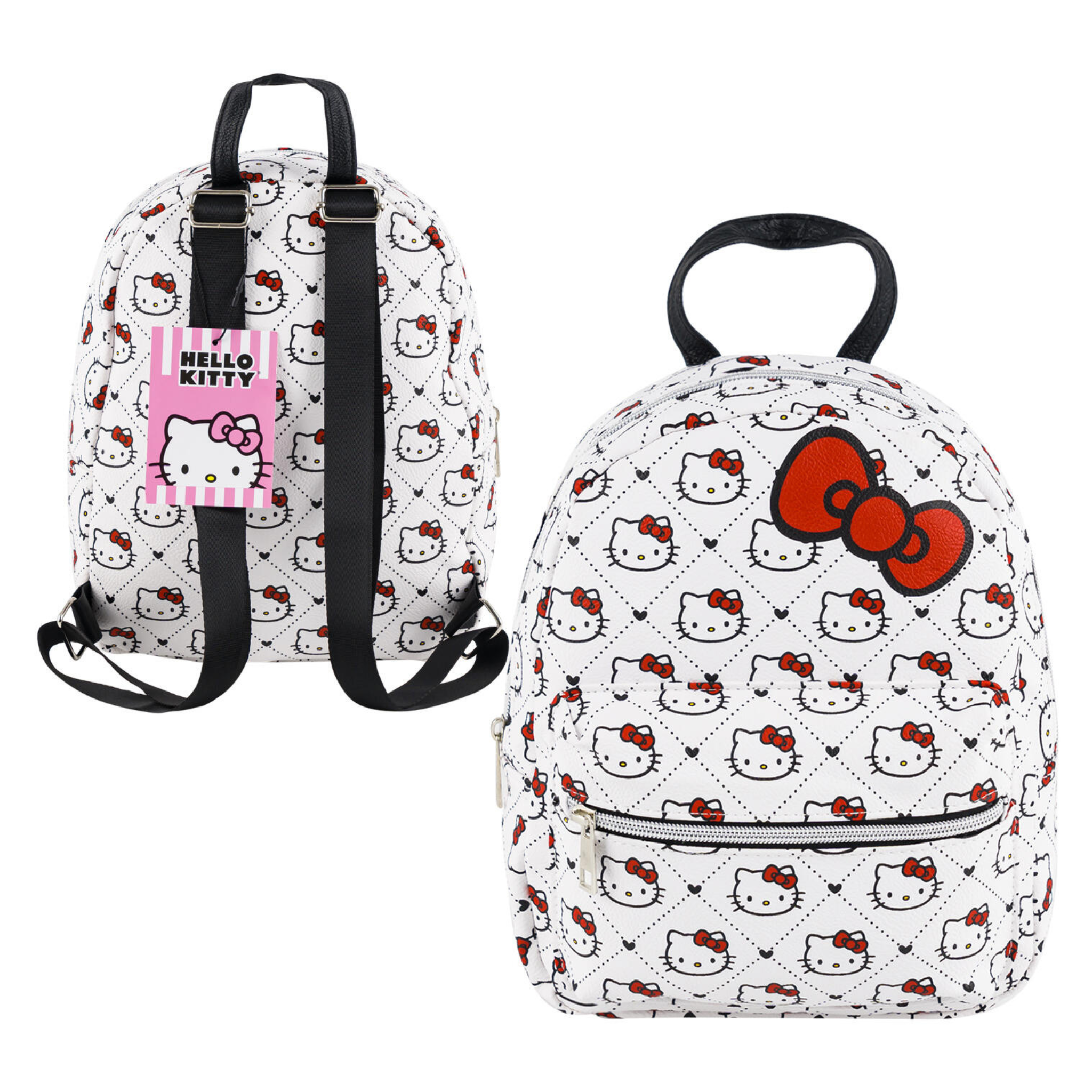 Two Hello Kitty backpacks on a white background