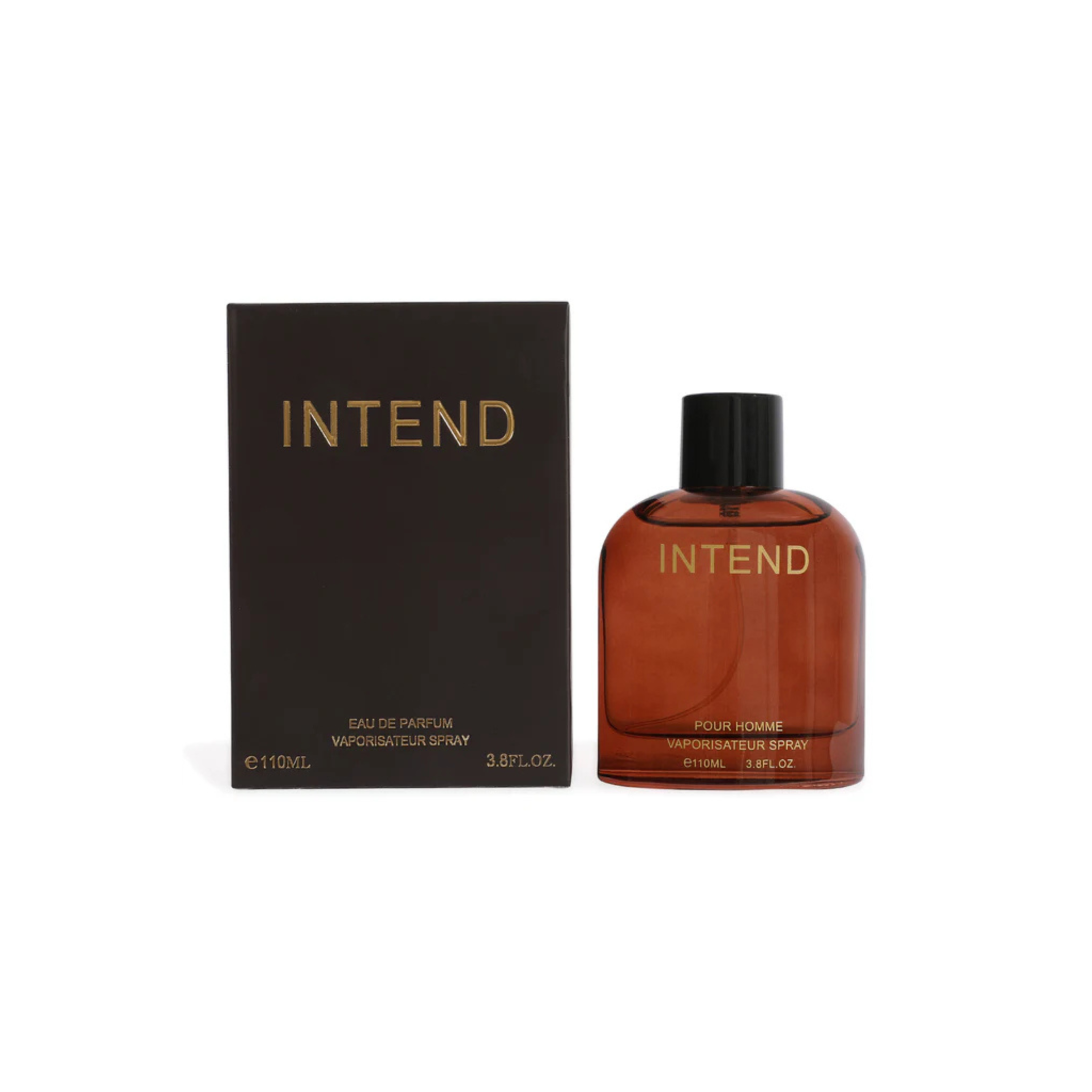Intend perfume bottle and packaging on a white background. This fragrance is from EBC Collection.