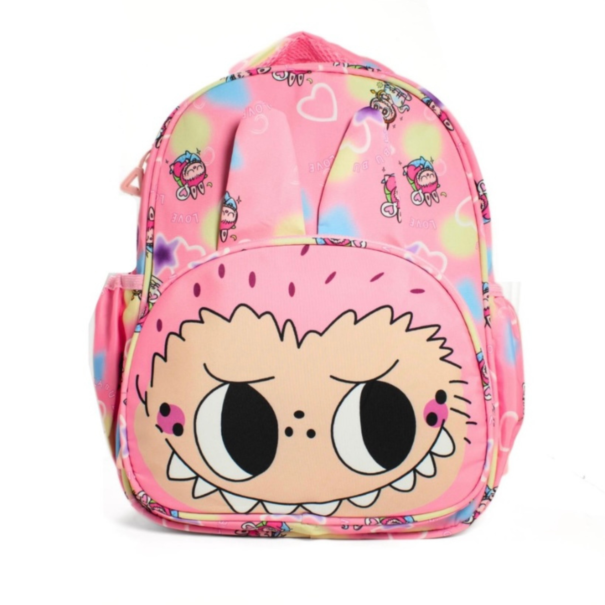 Labubu Pink backpack with cartoon character design on a white background