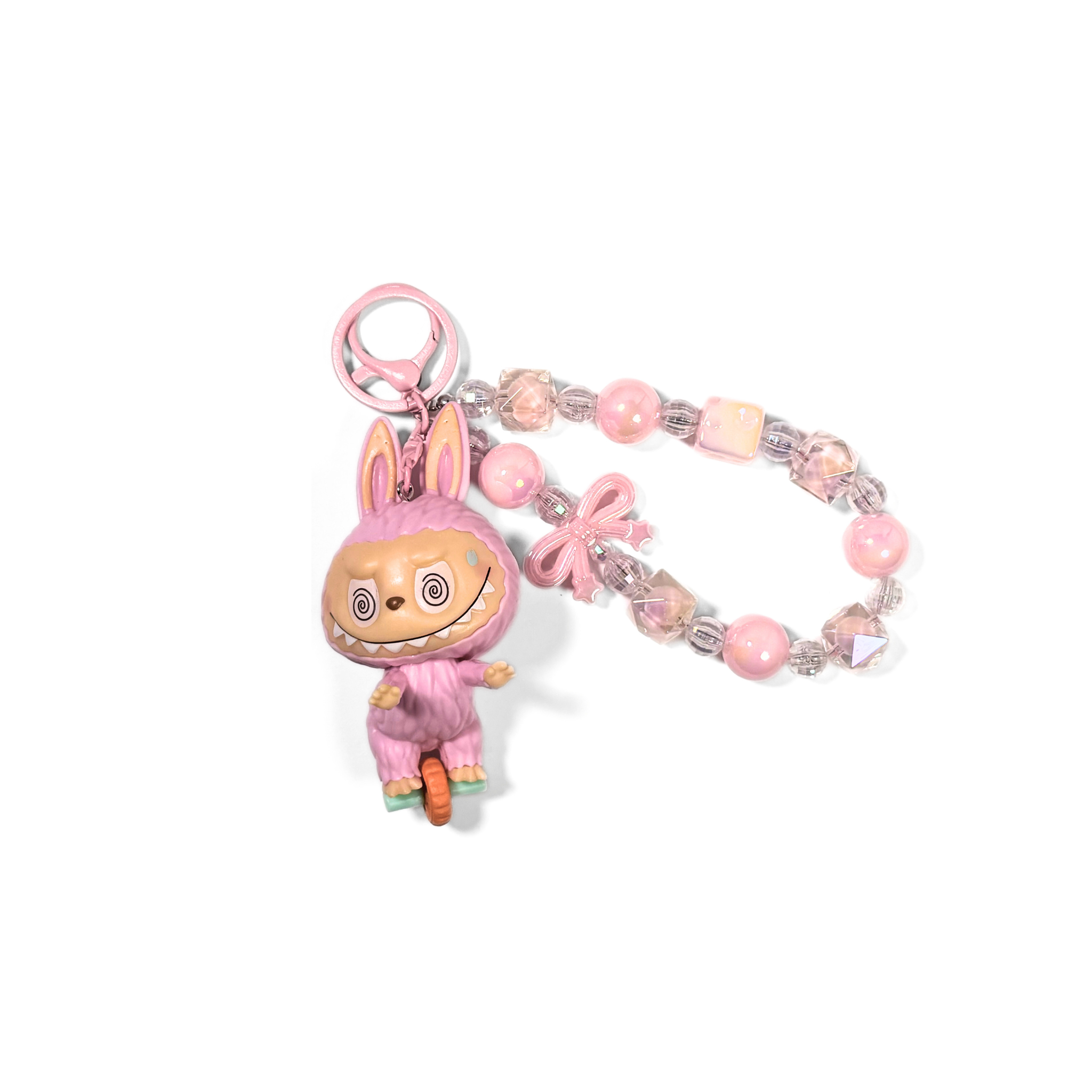 Lazy yoga Labubu Keychain on a white background