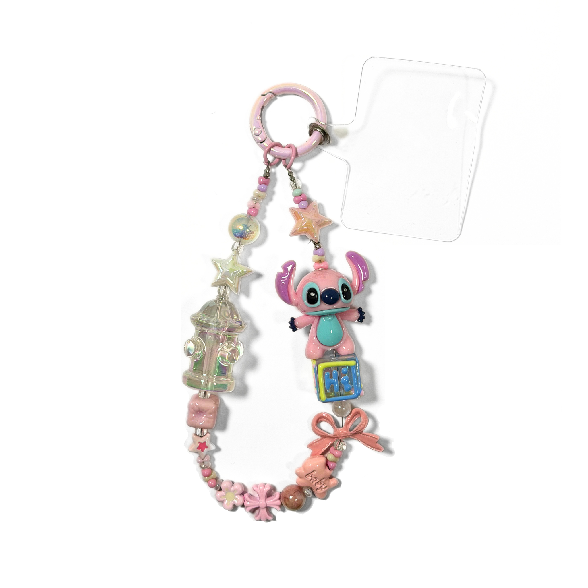 Keychain with stitch from lilo & stitch with decorative elements on a white background