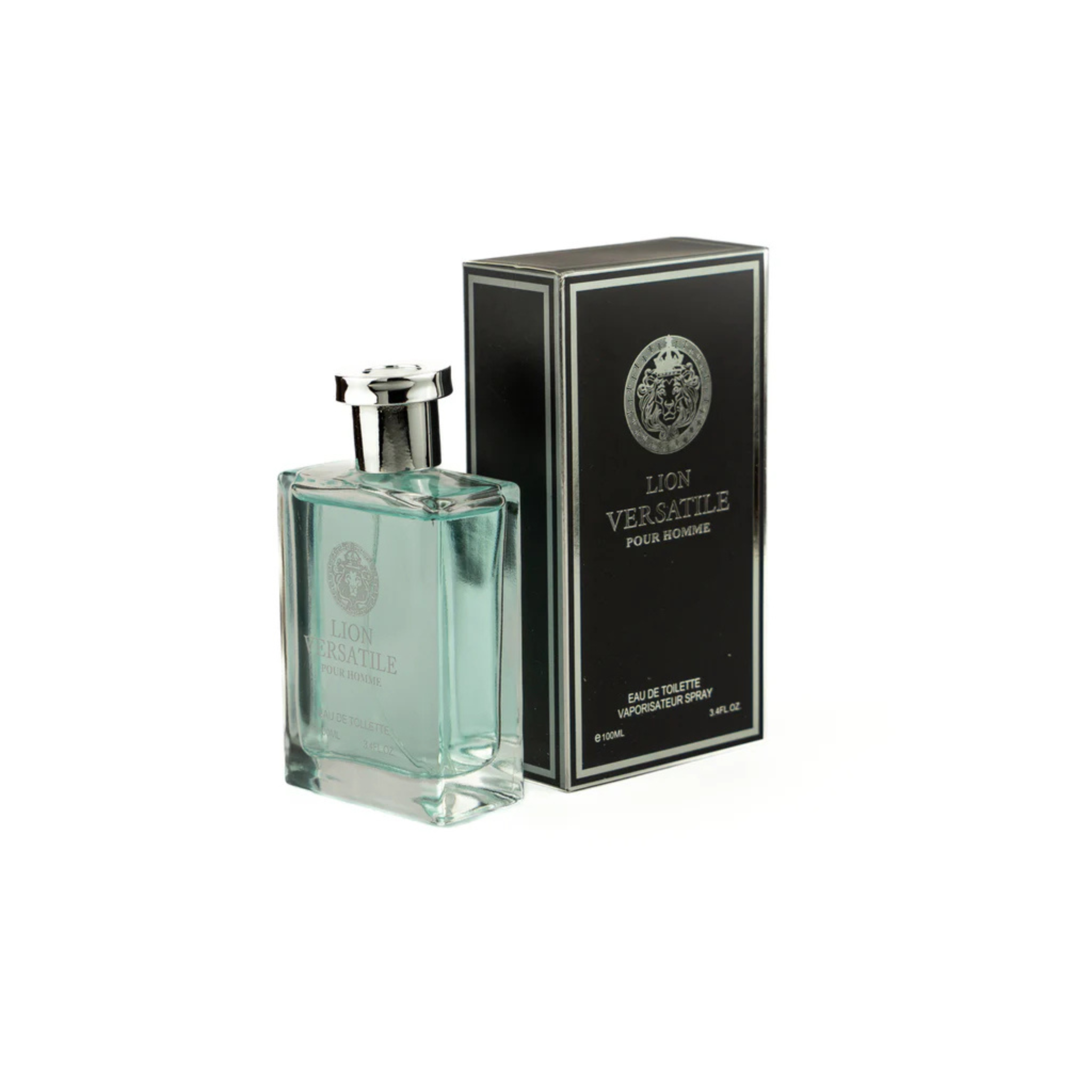 Perfume bottle and packaging of the fragrance Lion Versatile Pour Homme from EBC Collection on a white background.
