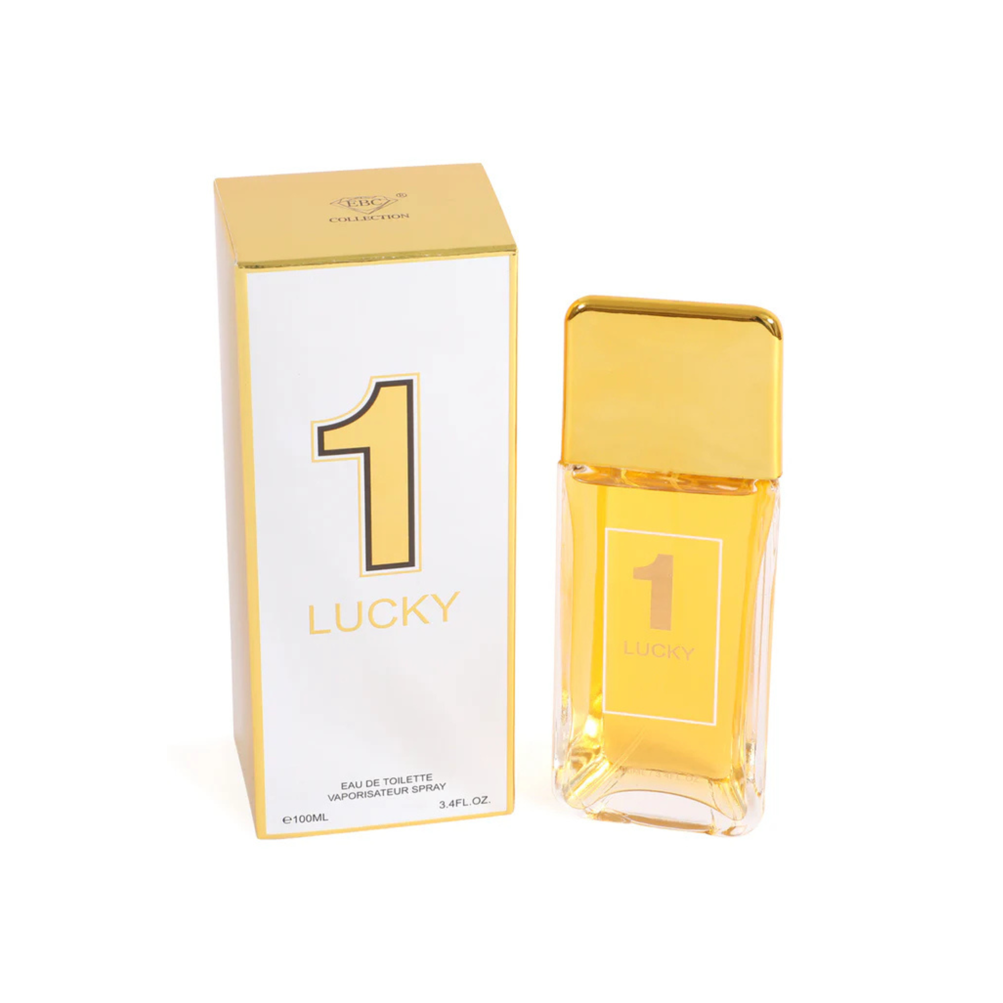 Perfume bottle and packaging labeled 'Lucky 1' on a white background. This fragrance is from EBC Collection.