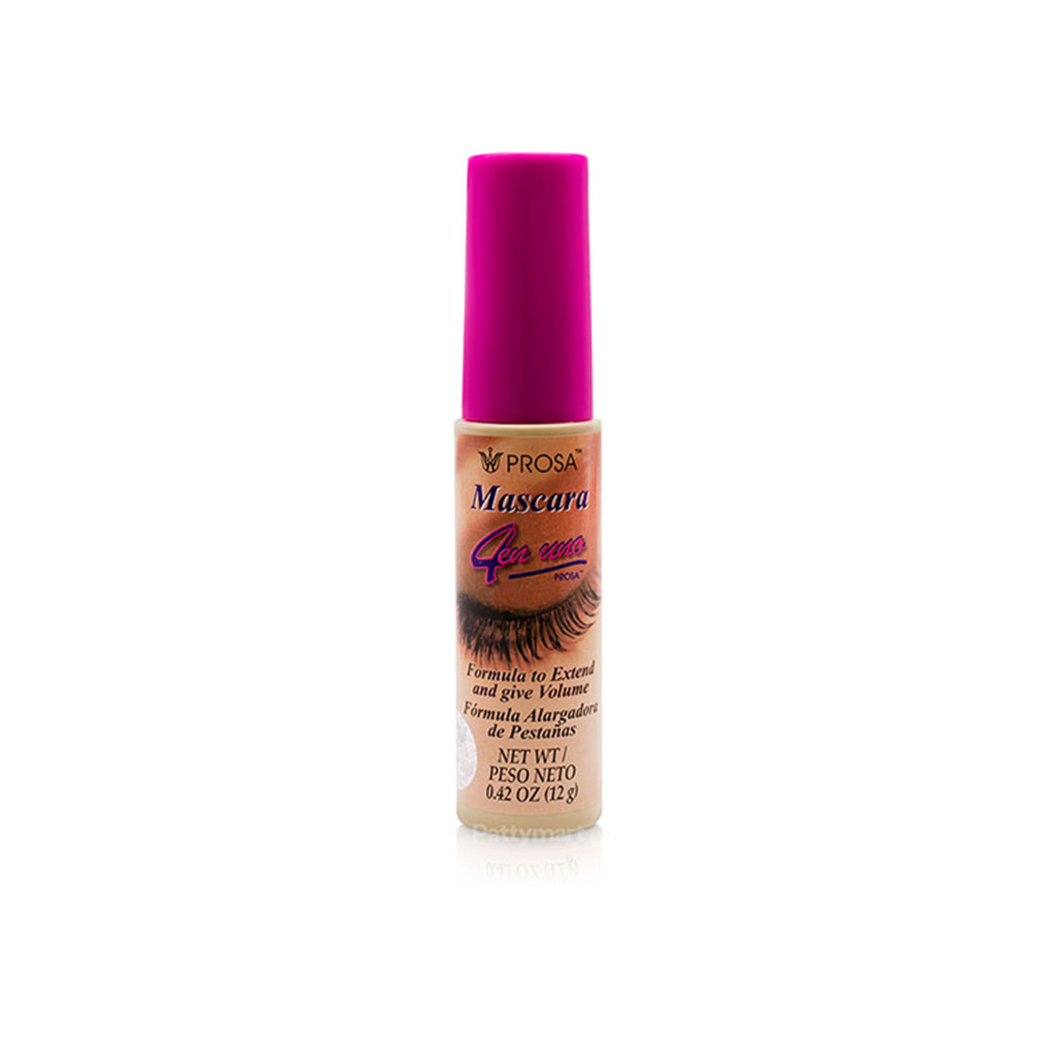 Prosa Mascara 4 en uno clasico bottle with pink cap on a white background