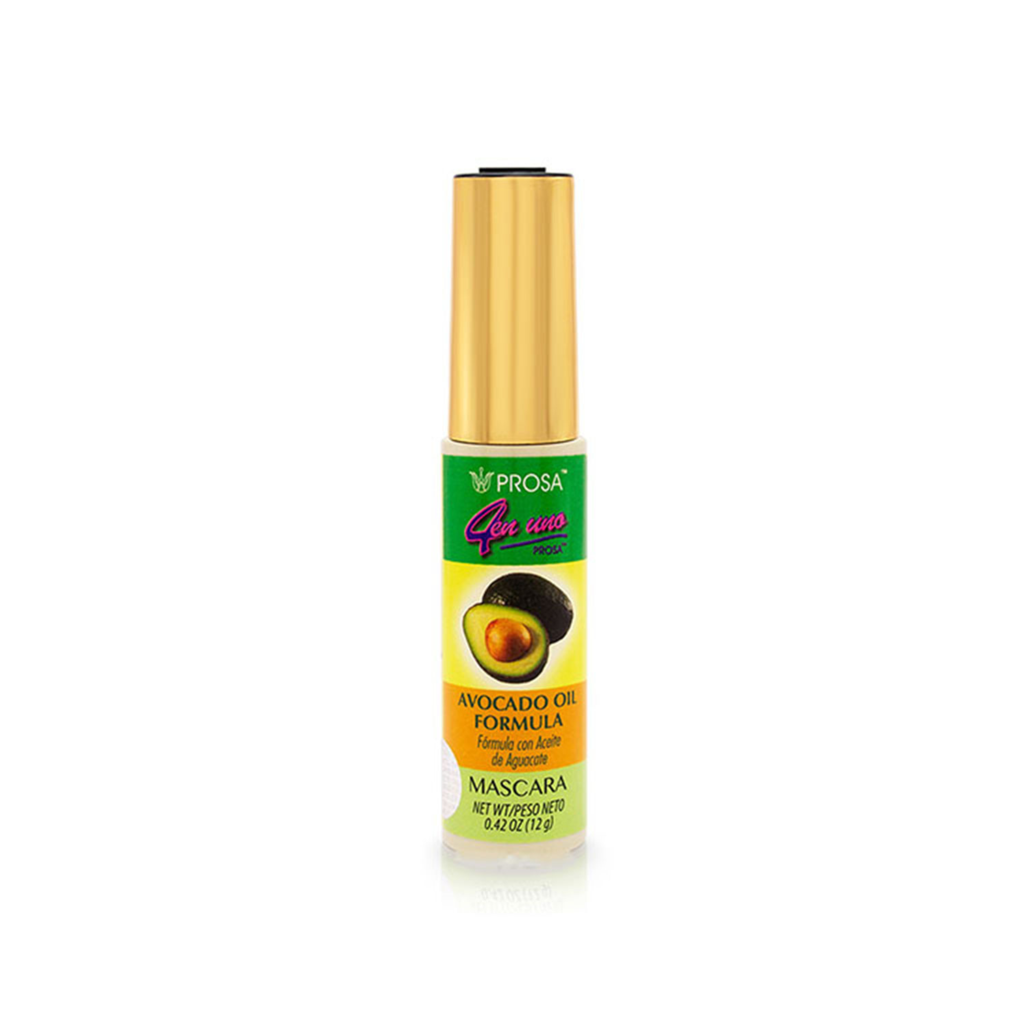 Prosa Mascara bottle with avocado oil formula on a white background