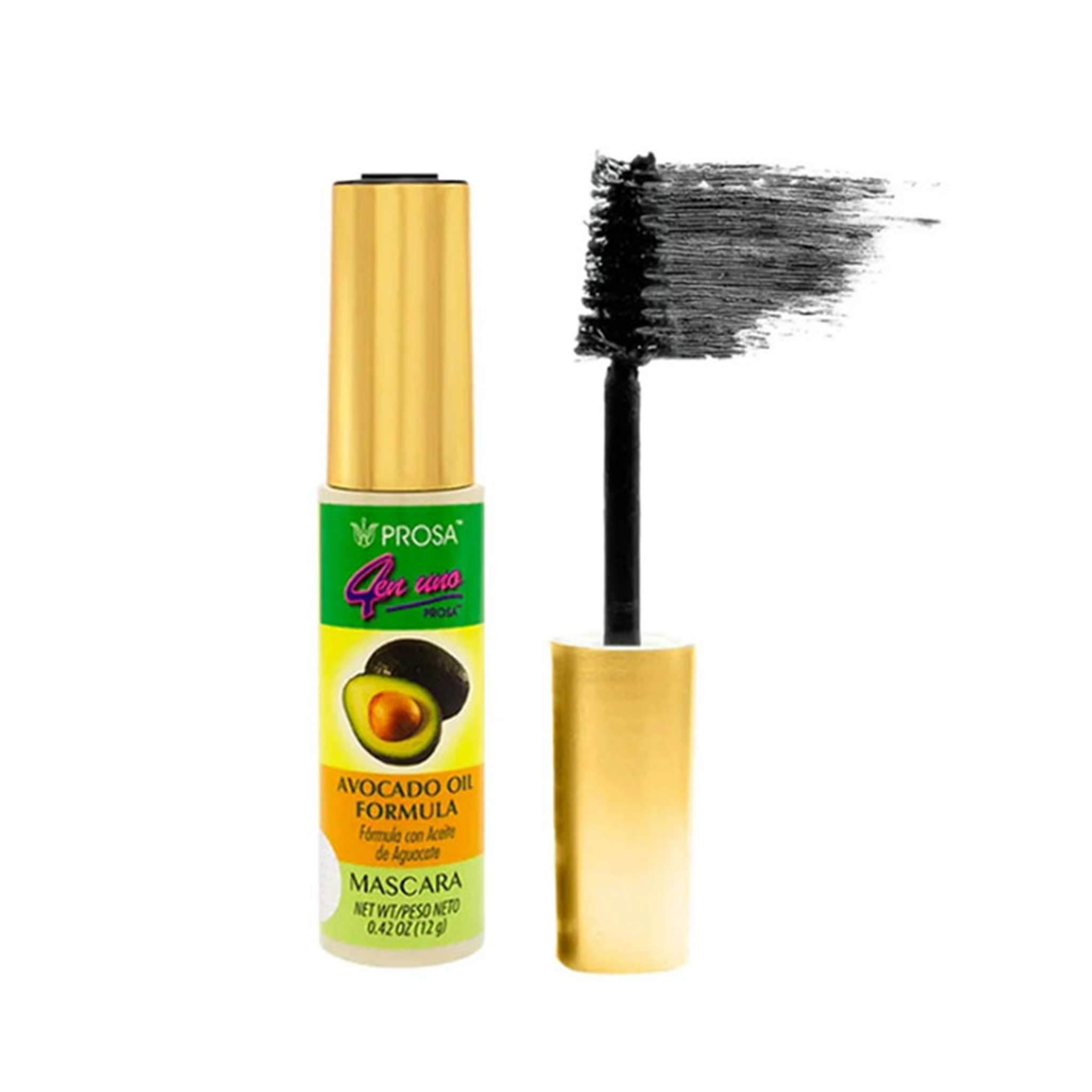 Prosa Mascara with avocado oil formula on a white background