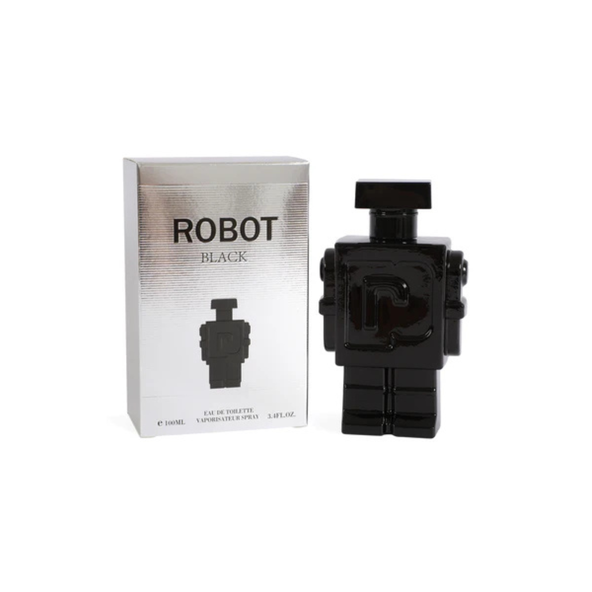 EBC Collection fragrance Robot Black perfume bottle and packaging on a white background
