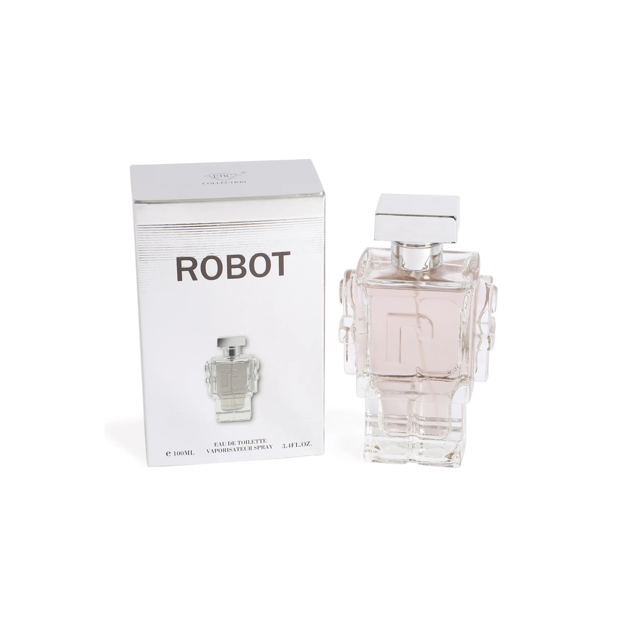 EBC Robot eau de parfum Perfume bottle and packaging with 'Robot' text on box on a white background