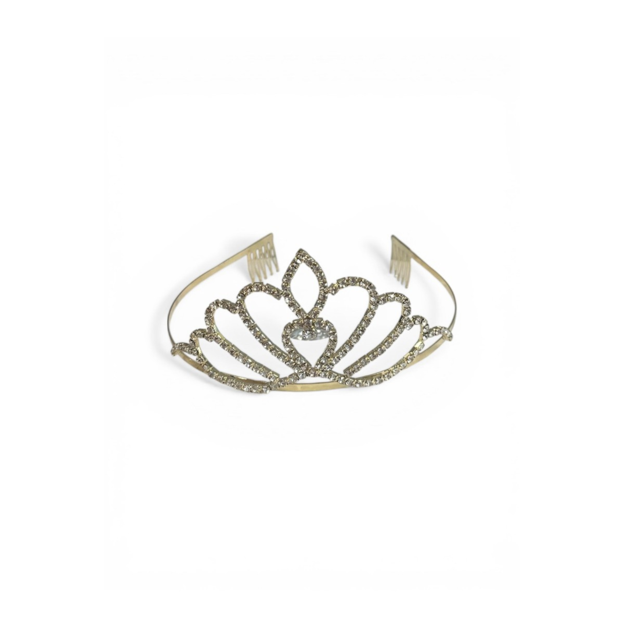 Gold tiara with heart design on a white background
