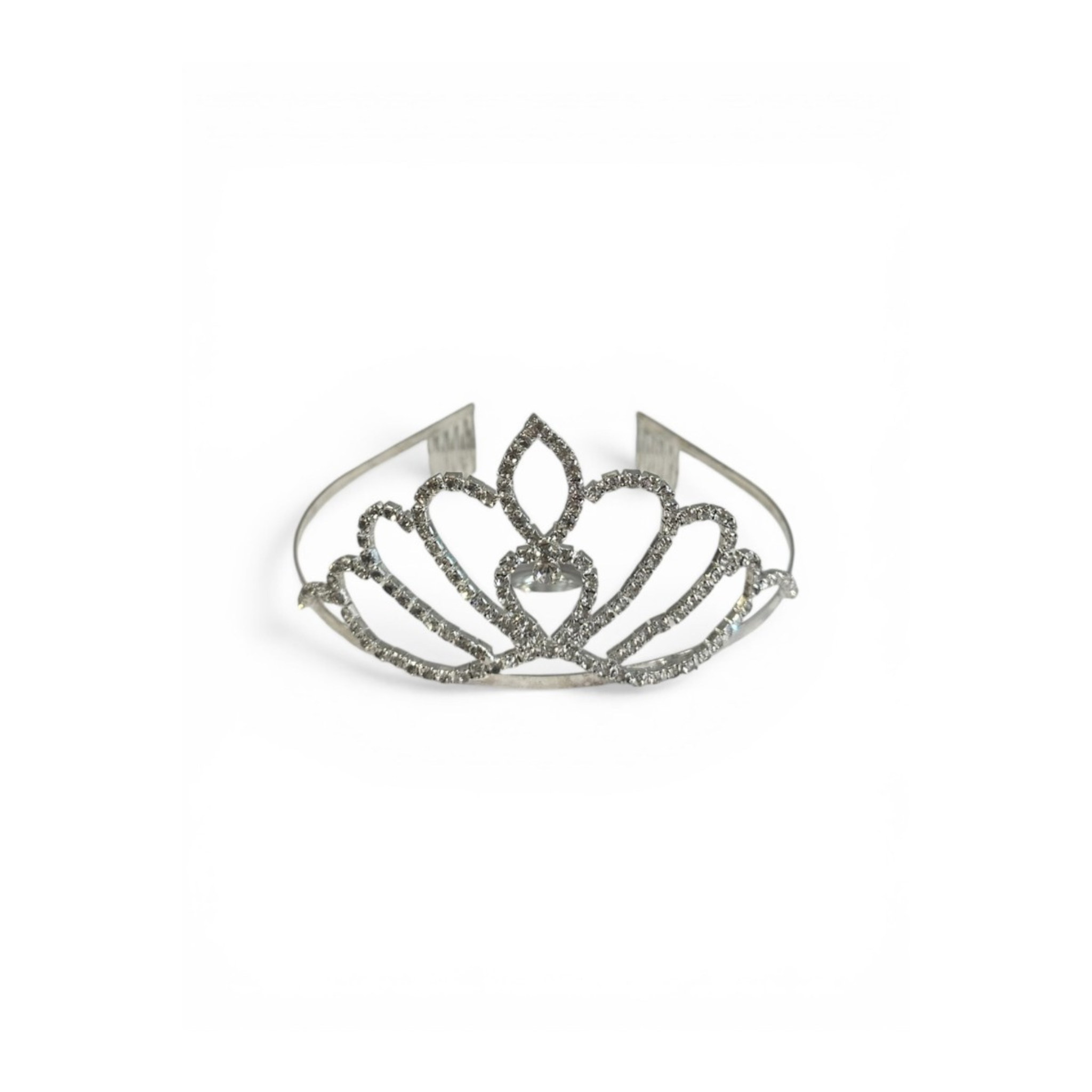 Silver tiara with heart design on a white background