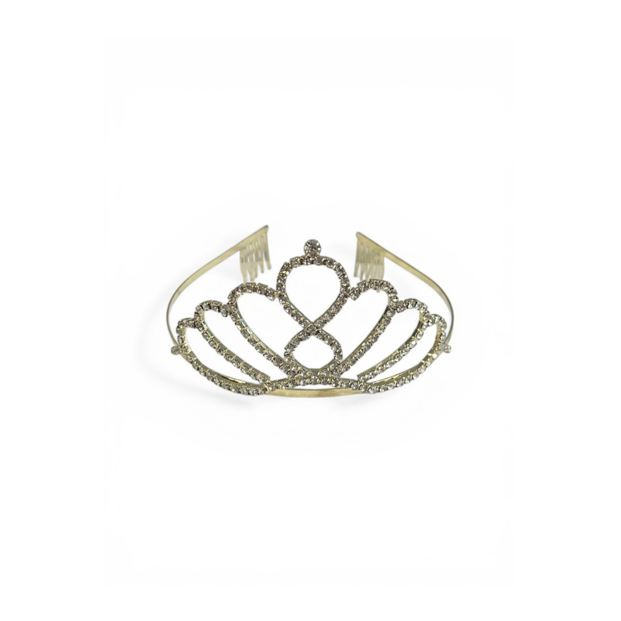 Gold tiara with rhinestones on a white background